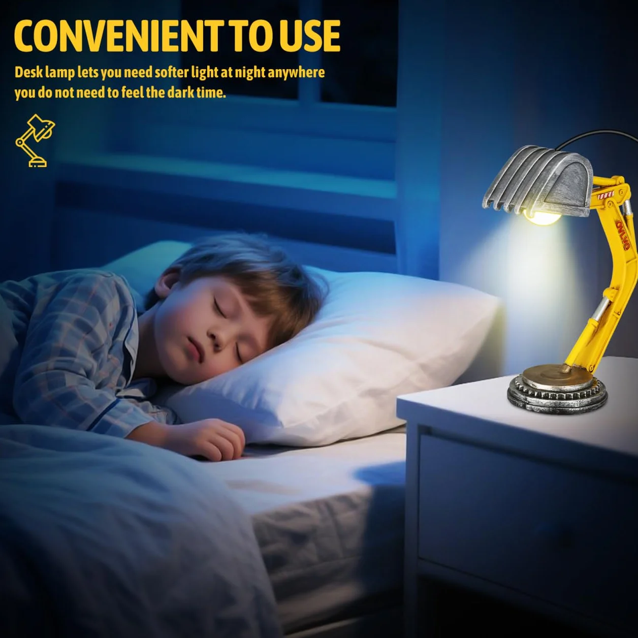 Lampe Pelleteuse Résine USB 21 cm Veilleuse Enfant Décoration Chambre