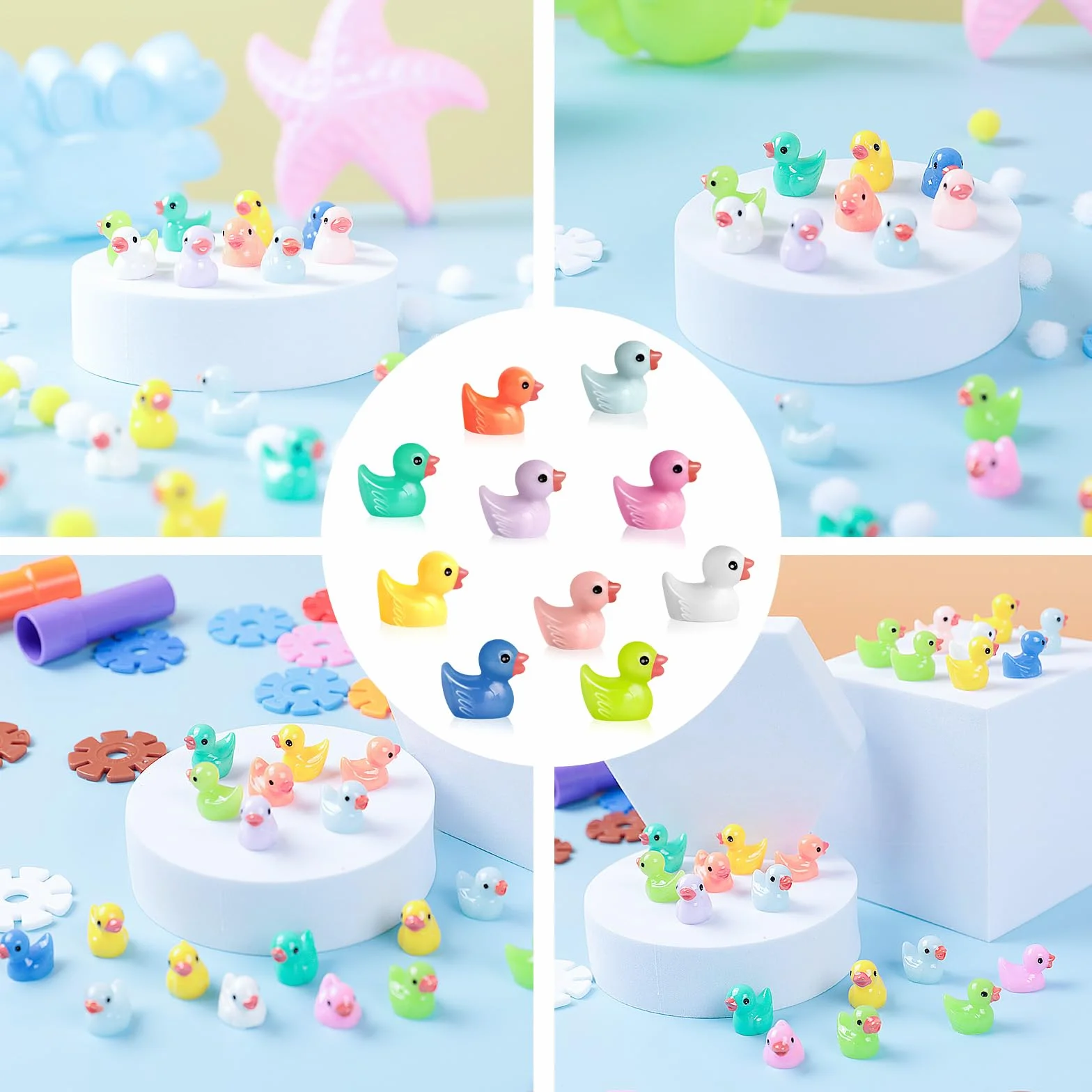 Lot de 100 Pièces Mini Canard en Résine, 10 Couleurs - 1,6 x 1,8 cm, pour Aquarium Jardin