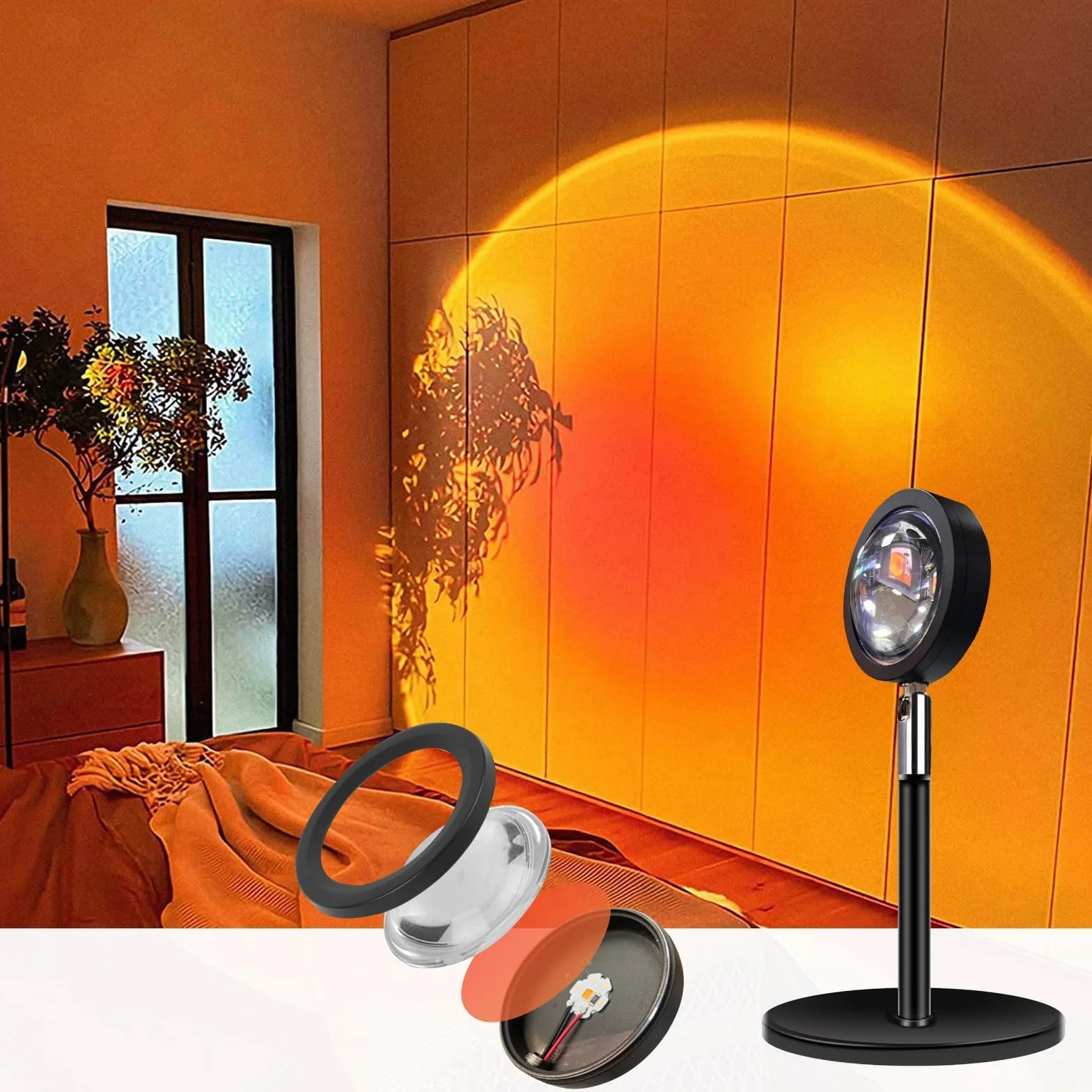 Lampe Coucher de Soleil, Projection Lumière USB, Rotation 180°, Ambiance, Selfie, Décoration