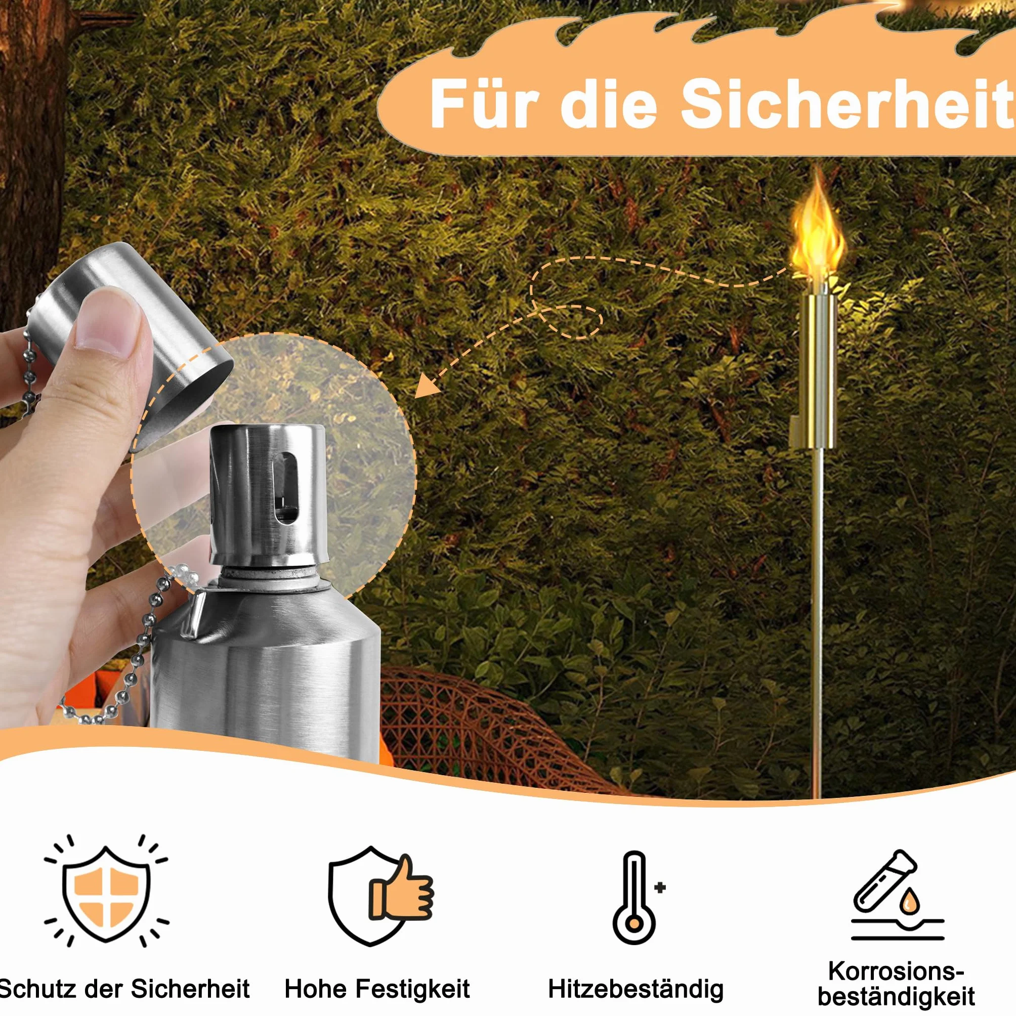 Lot de 6 torches de jardin en acier inoxydable 330 ml 115 cm longue durée combustion huile paraffine