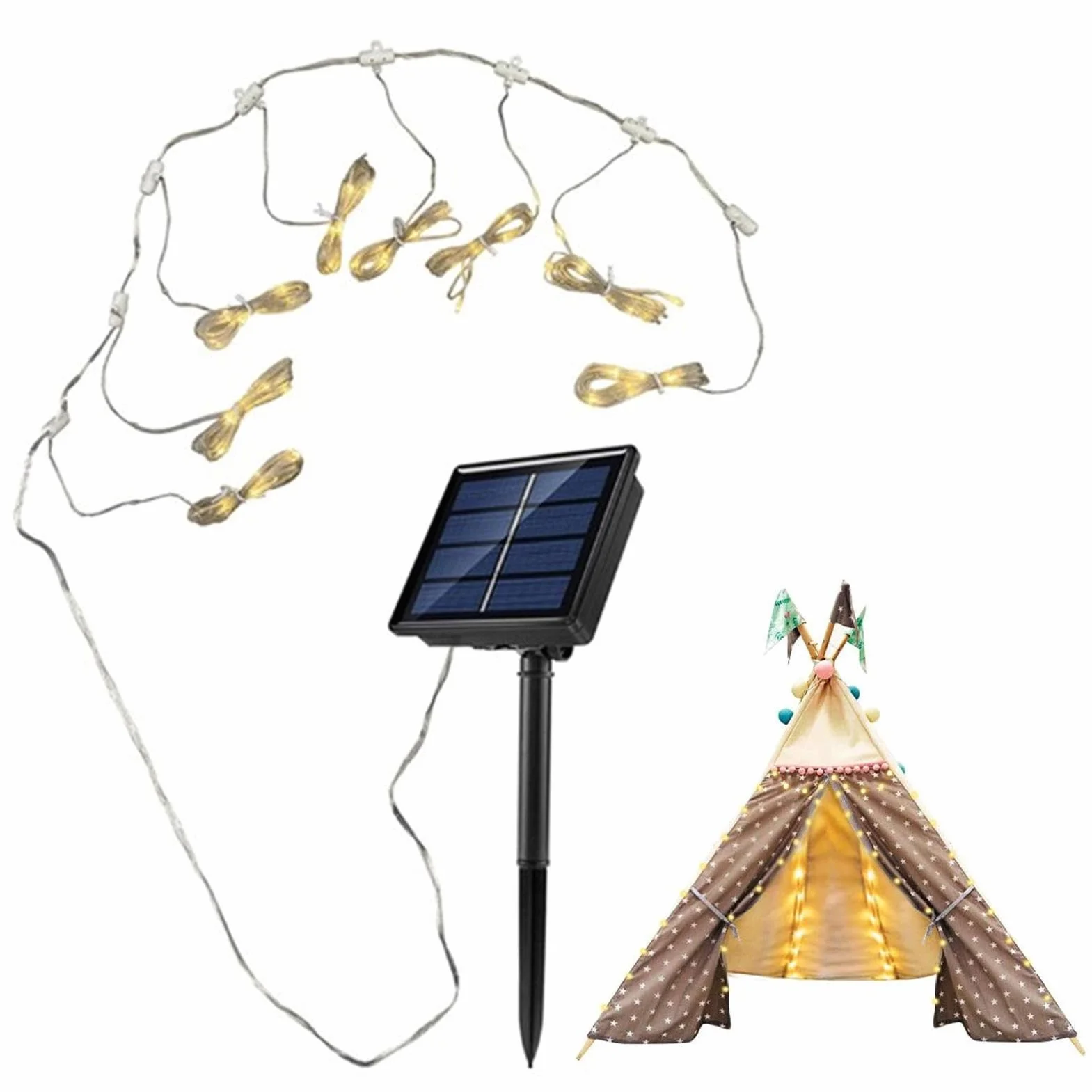Luminaires solaires pour parasol LED étanches 8 modes de luminosité extérieur terrasse camping