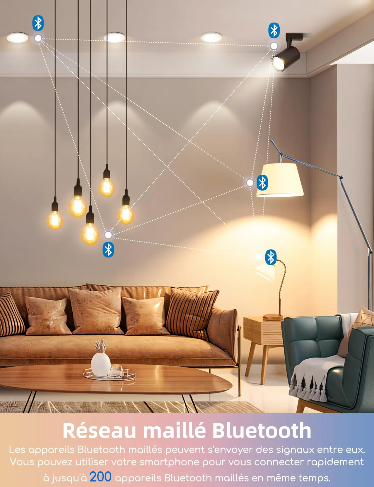 Aigostar Ampoule Connectée Bluetooth Mesh G45 6.5W E14 LED 555LM RVB 2700K-6500K 16 Millions de Couleurs 4 Unités