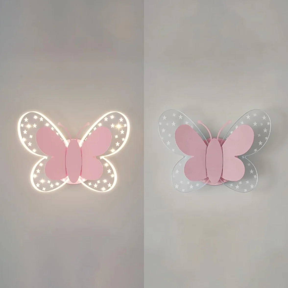 Applique Murale LED 16W Papillon Rose Chambre Enfant