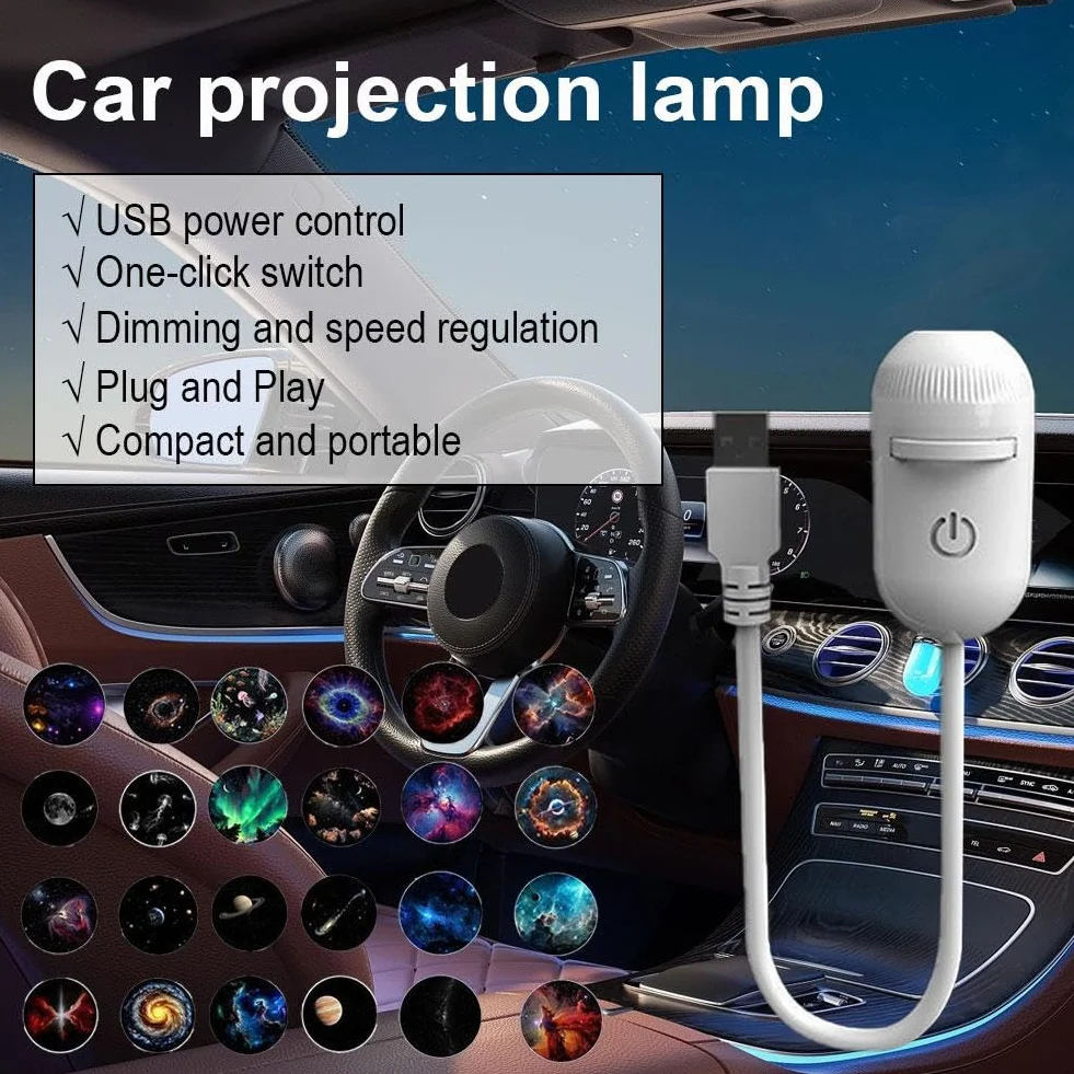 Projecteur de nuit 2 en 1 Galaxy USB avec films de projection 3/12/24, lampe LED portable pour chambre plafond voiture