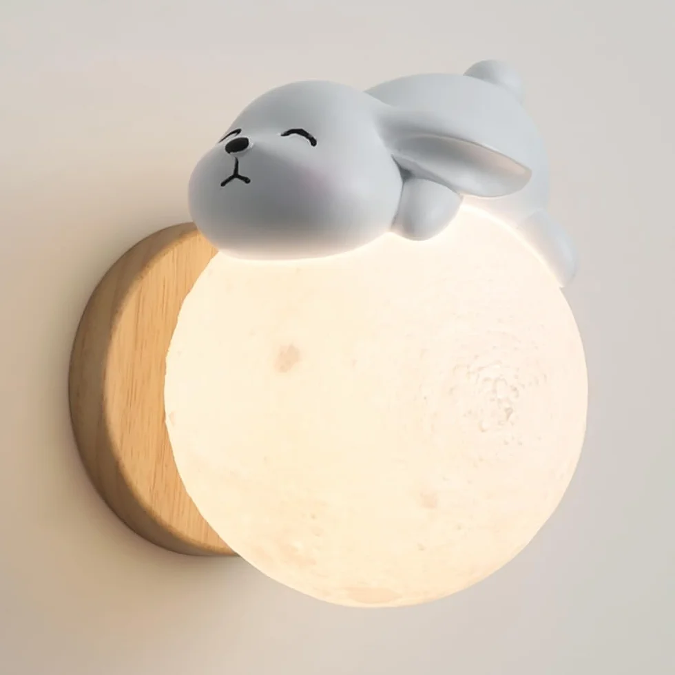 Applique Murale Lapin en Résine Blanche avec Abat-Jour Globe PLA Luminaire Mural Moderne Chambre d'enfant