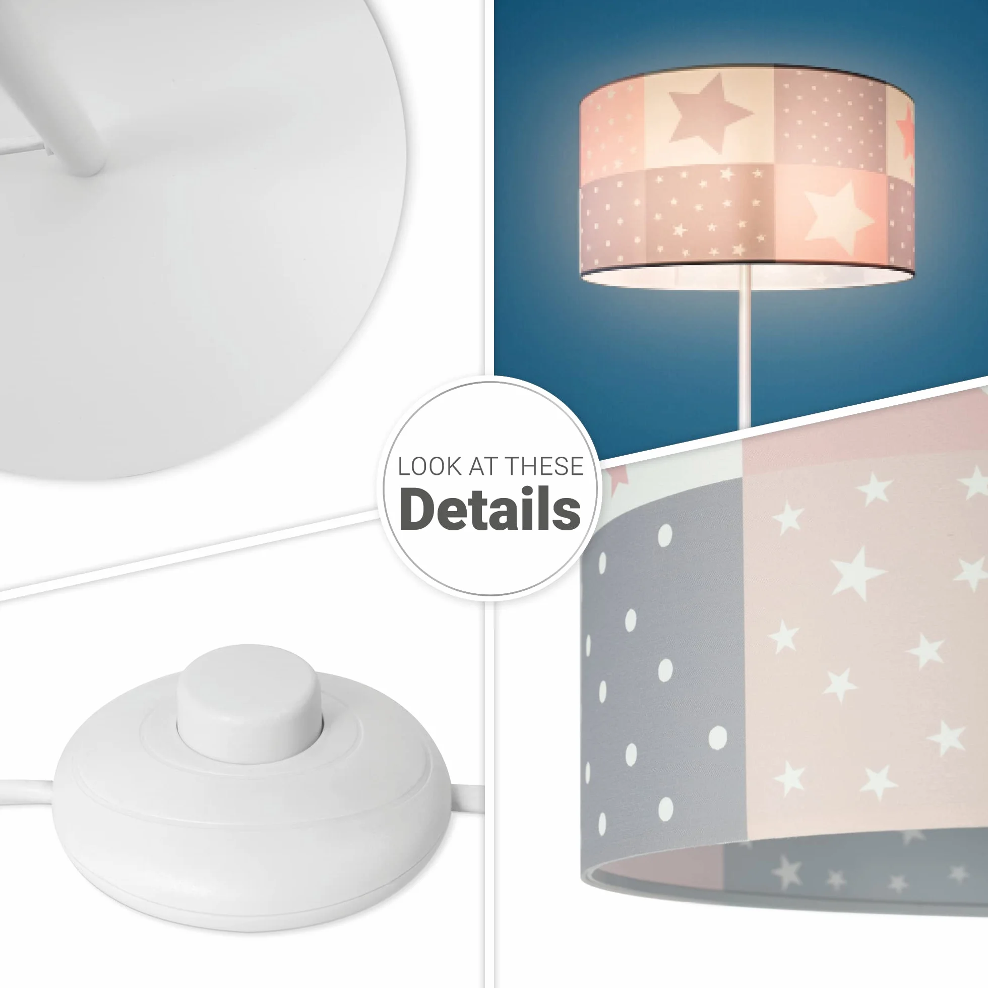 Paco Home Lampadaire Chambre Enfant Abat-Jour Rond Tissu E27