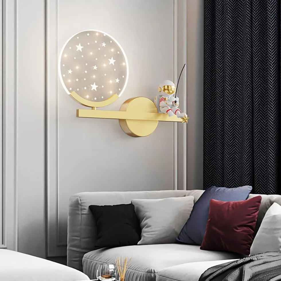 KZT Lampe Murale LED Dimmable 8W avec Interrupteur Tactile et Prise Astronaute Veilleuse Enfant