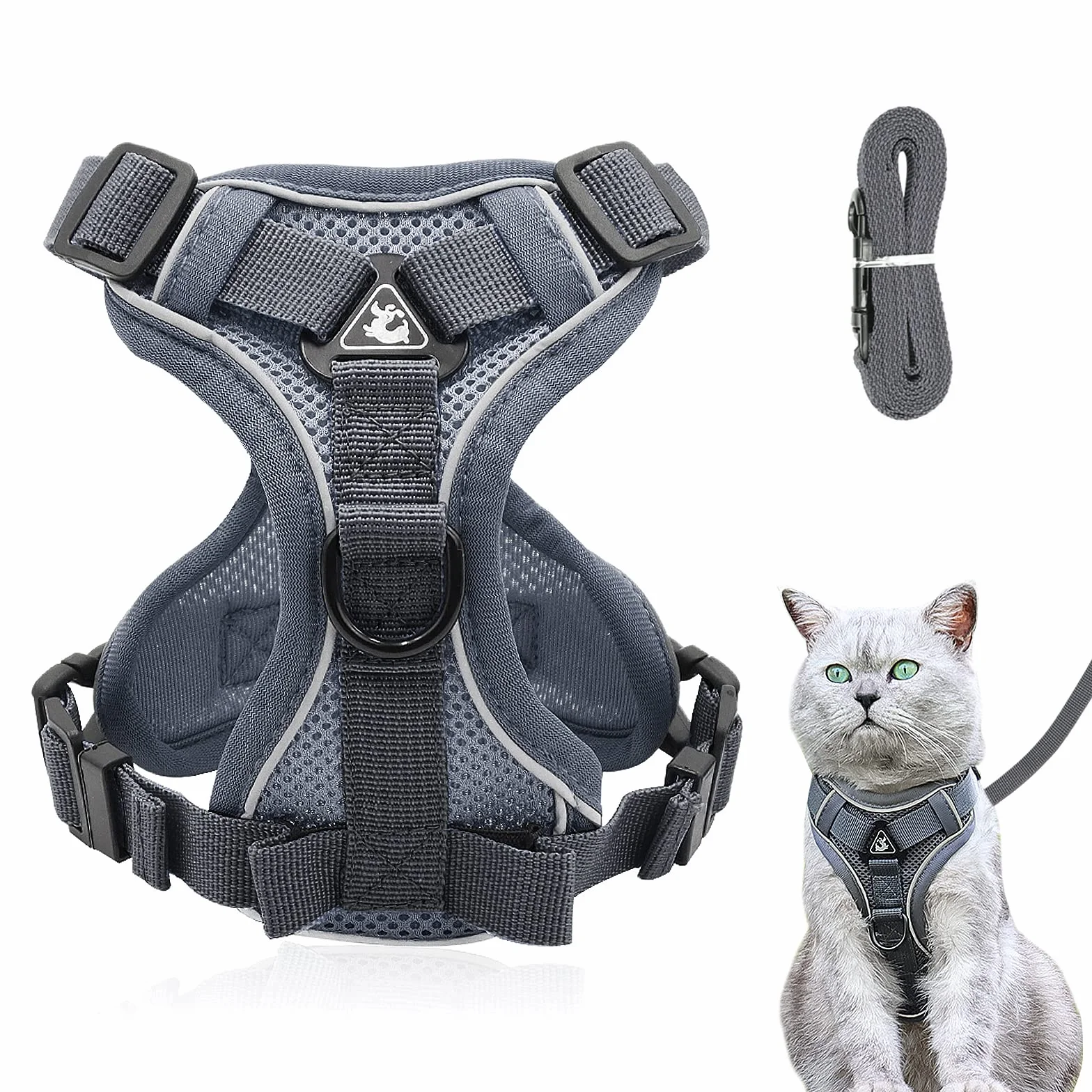 Grantop Harnais réglable anti-éclatement pour chat avec laisse Gris M