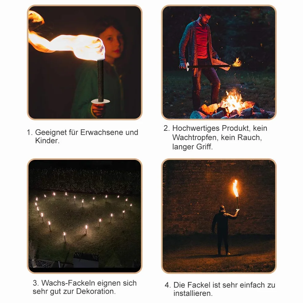 Gimisgu Lot de 100 Torches de Jardin en Cire Naturelle - Temps de Combustion 45 min - Poignée Longue