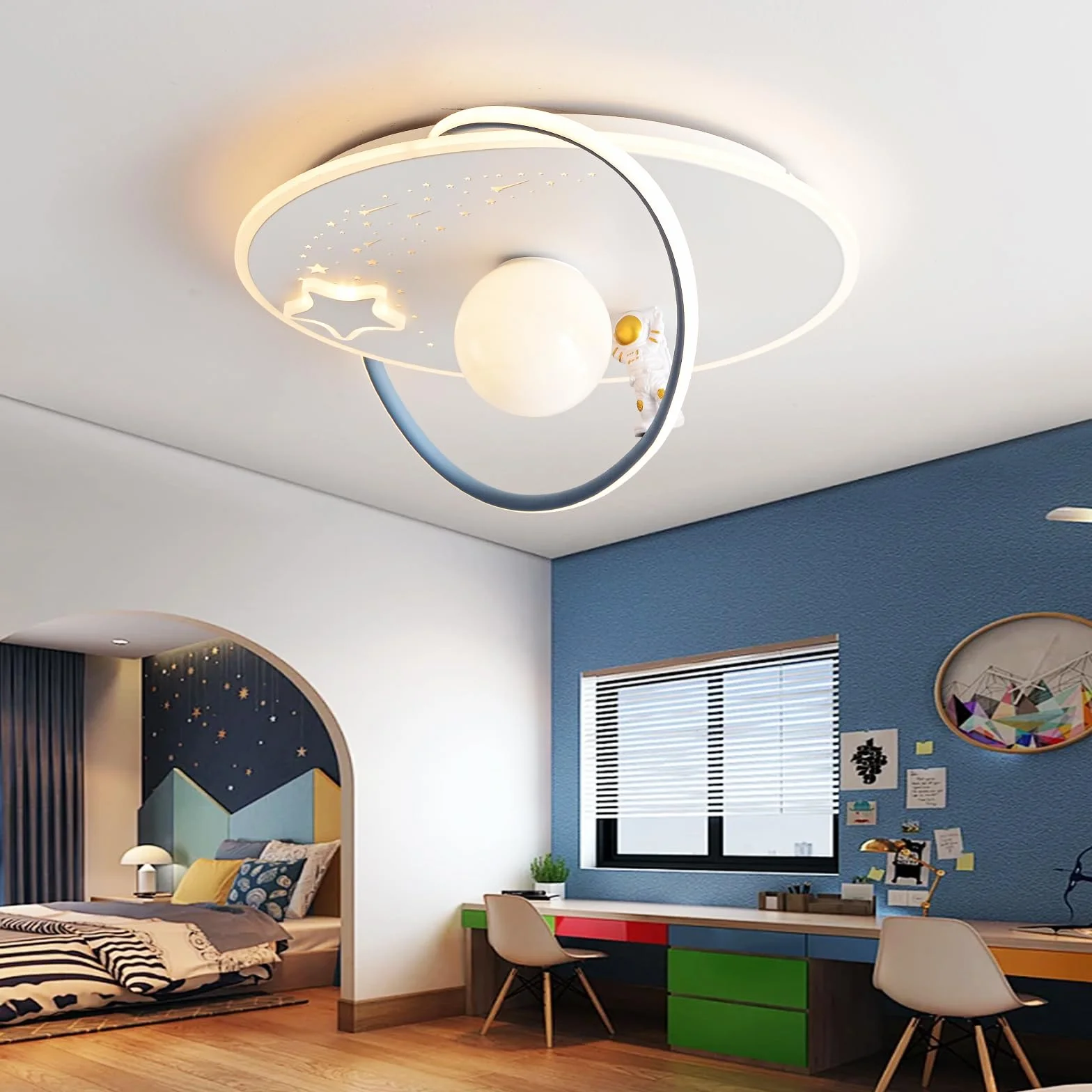 Plafonnier LED Enfants Lune Astronaute Dimmable Acrylique avec Télécommande