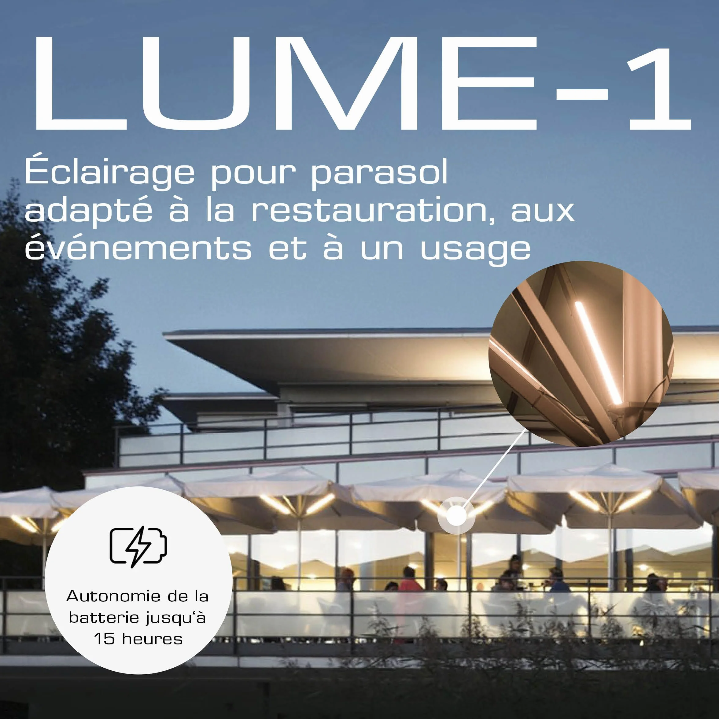 Éclairage pour parasol avec télécommande 2 bandes LED blanc chaud 1000 lumens 2700K batterie incluse lot de 2