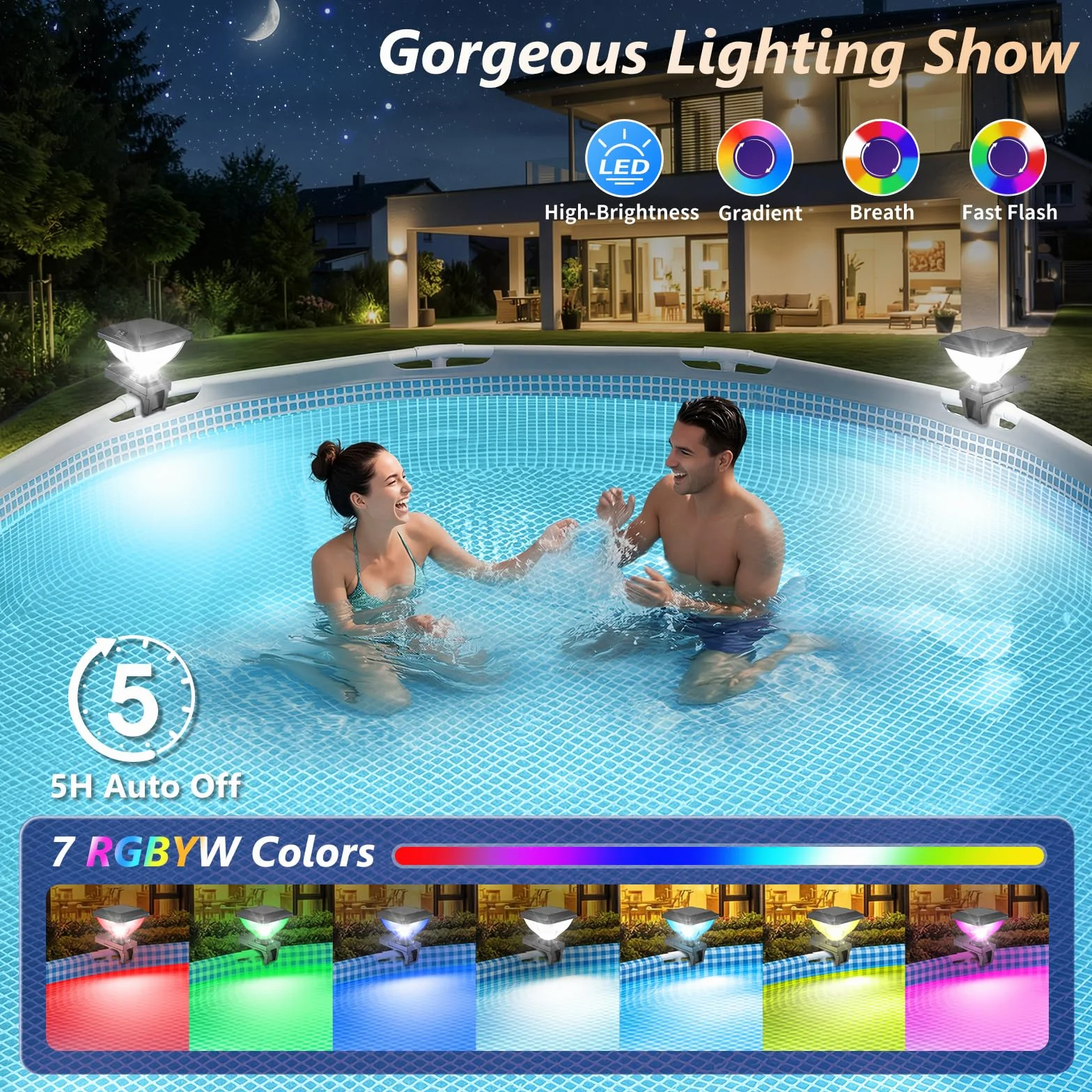 DeeprBling Lumiere Solaire Piscine Hors Sol LED RGB IP68 1 Pièce