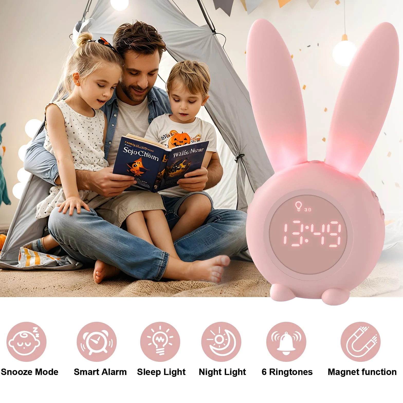 Réveil Matin à Induction en Forme de Lapin Intelligent avec Affichage Temps/Date/Température et Contrôle Vocal