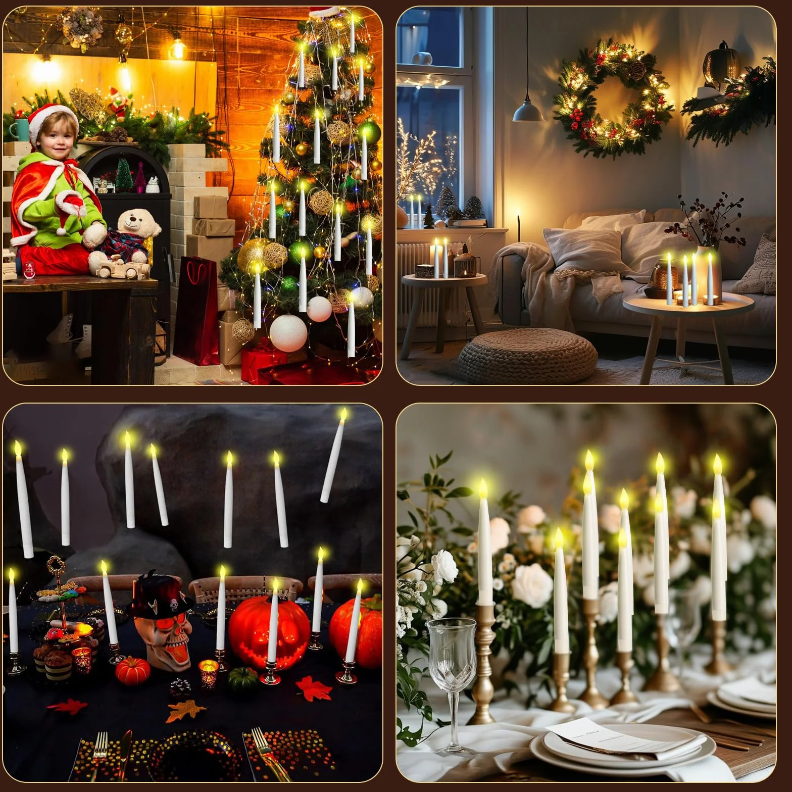 Bougies Flottantes LED 12PCS avec Télécommande, Bougies Flamme Vacillante pour Décoration Église Noël Halloween (Blanc Chaud)