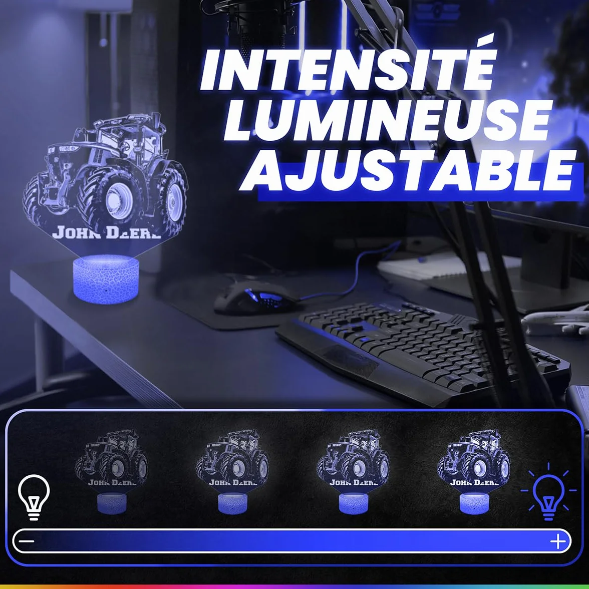 Lampe 3D J. Deere Tracteur Agricole Led Veilleuse Tactile Effet Hologramme 3D