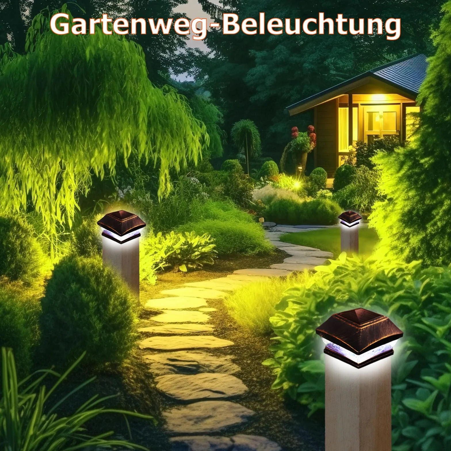 Lampe Solaire Chapeau Poteau Bois - Lampes Solaires d'Extérieur LED Étanches - Bronze