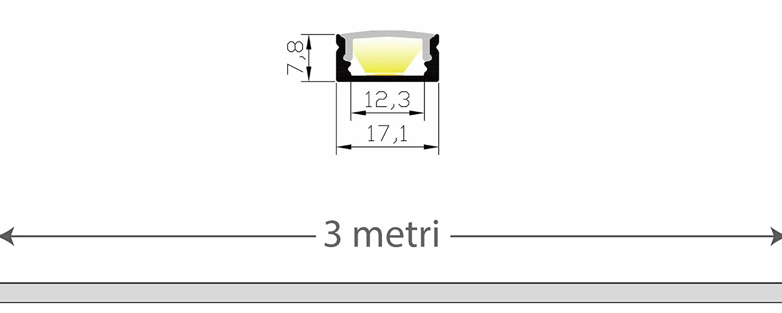 Aftertech 3m Profil Aluminium pour Bande LED Barre Rigide 3MT + Couvercle Blanc Opaque 1708