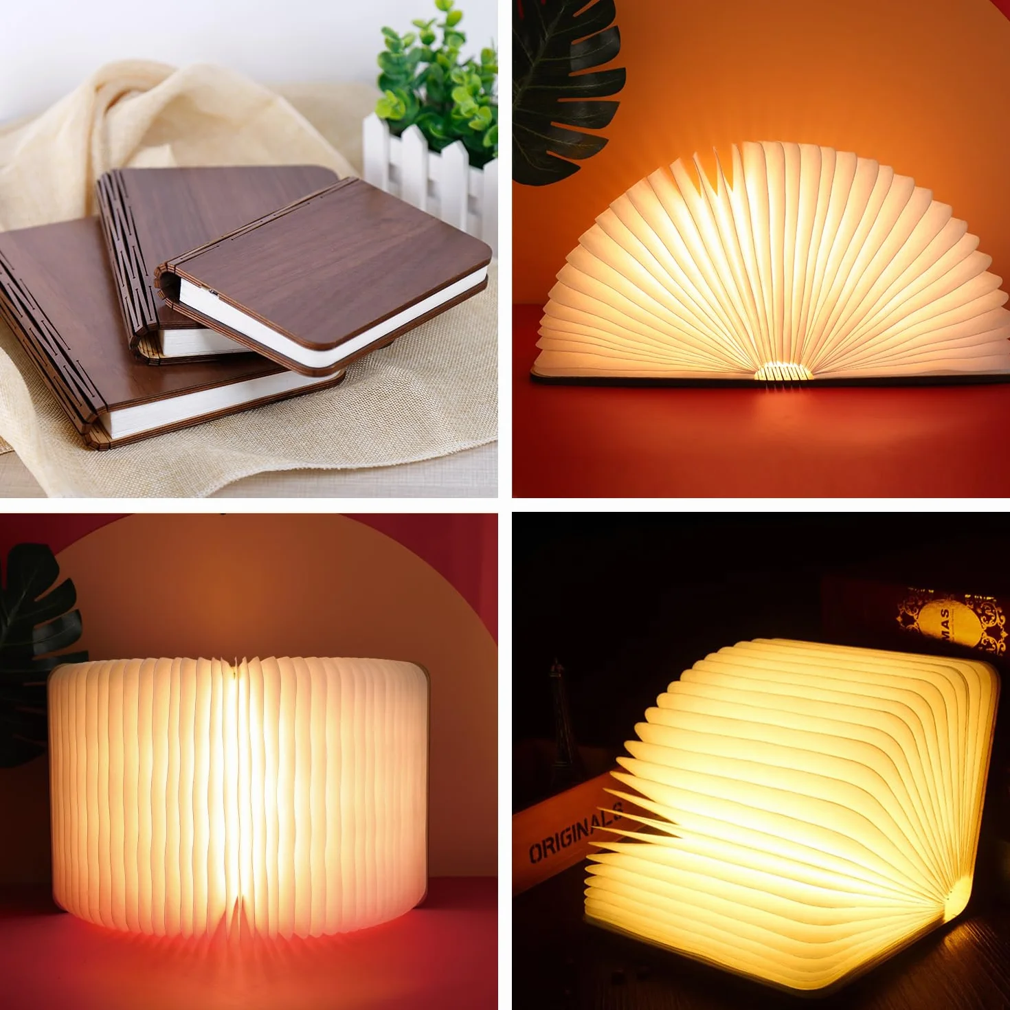 Lampe Livre en Bois 12CM Pliable à Piles LED Magnétique Noyer