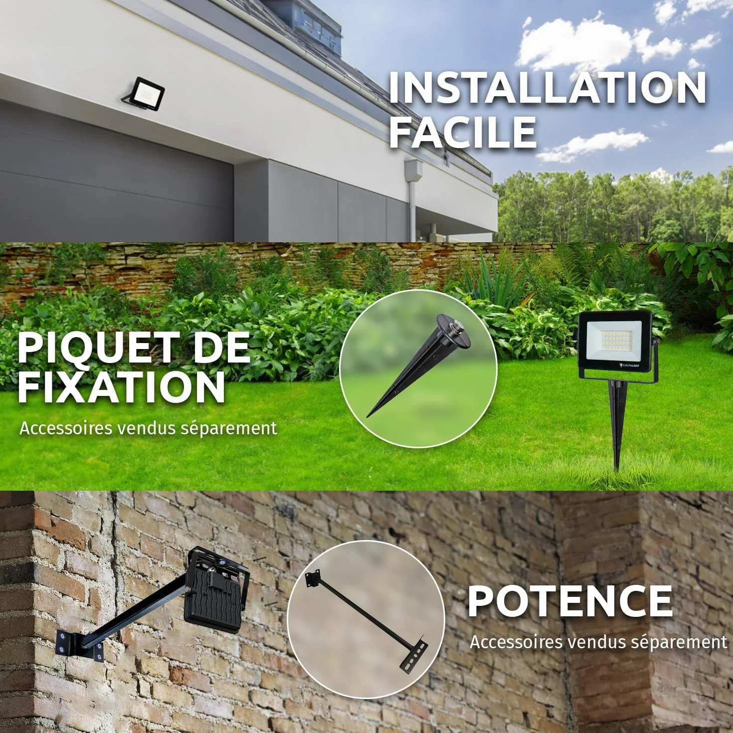 Europalamp Projecteur LED 100W Blanc 6000K Blanc froid