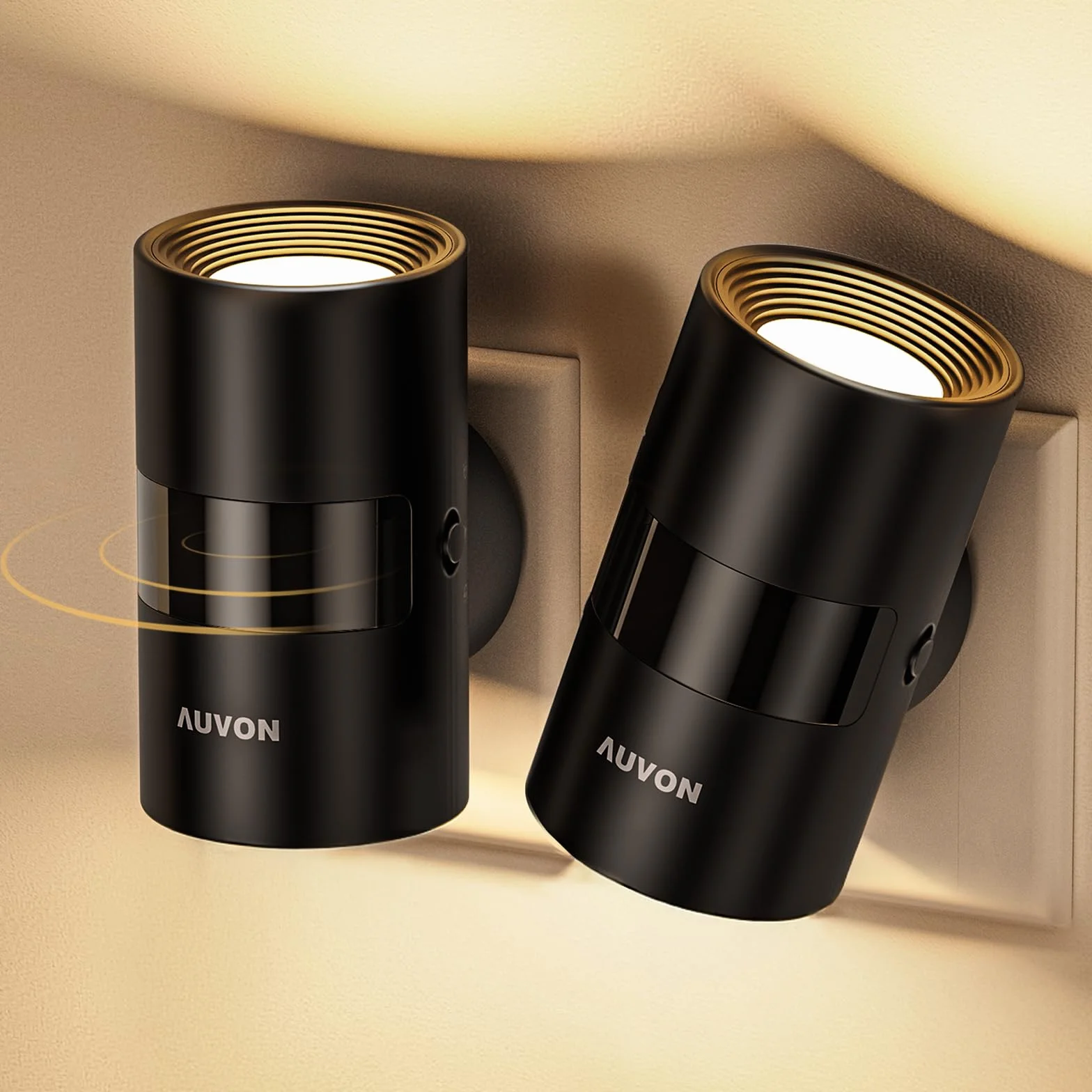 AUVON Veilleuse Prise Electrique avec Détecteur de Mouvement et Capteur Crépusculaire, Luminosité Réglable, Rotation 90°