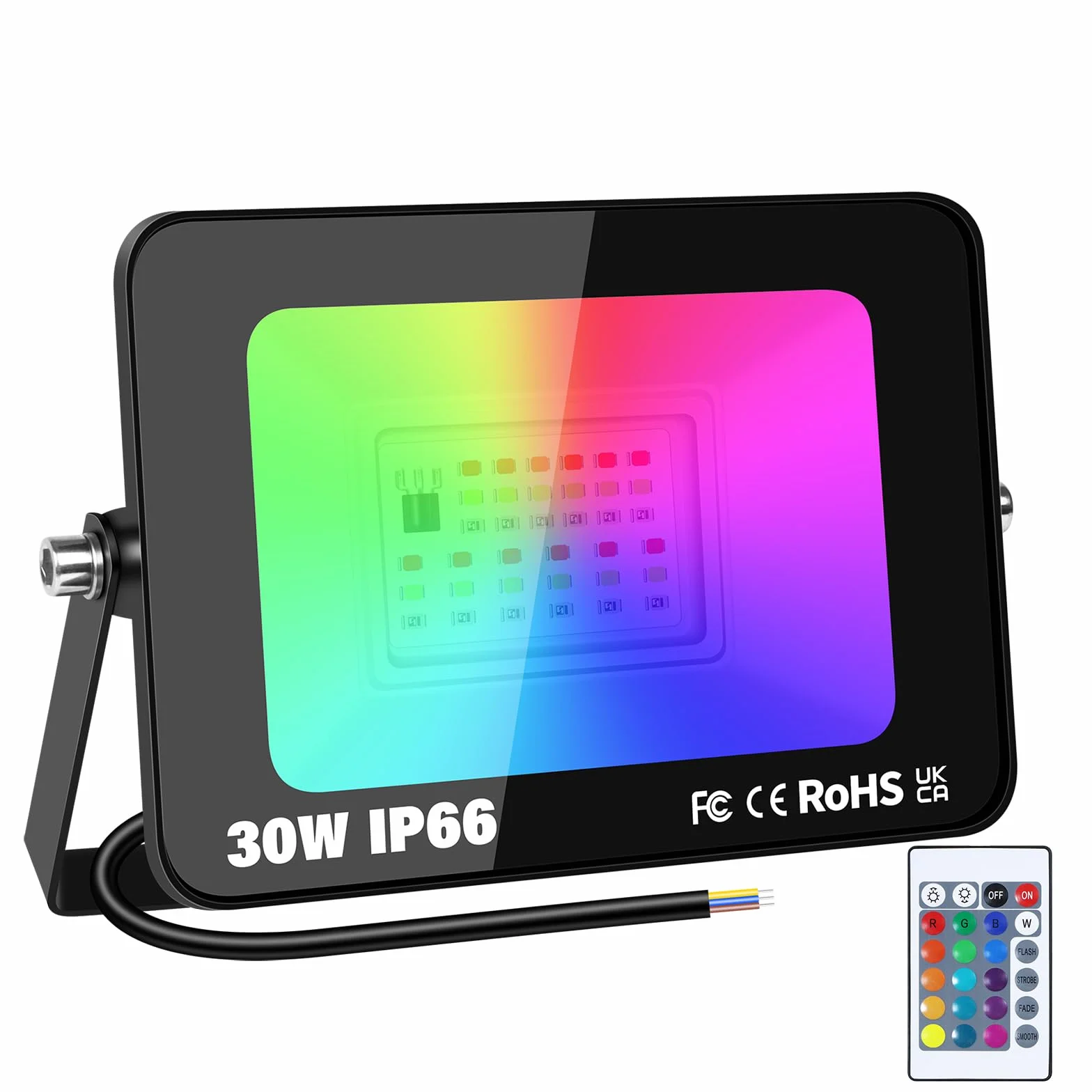 RIGIDON 30W RGB Projecteur LED Extérieur Avec Télécommande, 16 Couleurs 4 Modes, IP66 Étanche