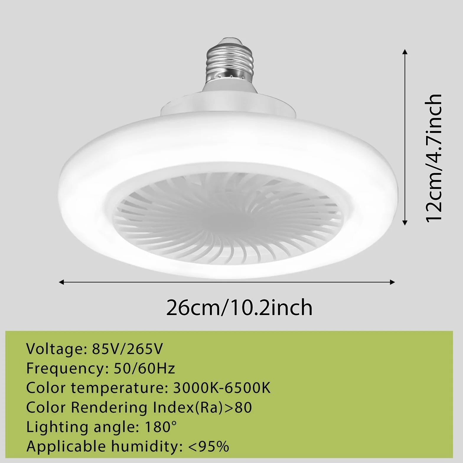 Lampe Ventilateur Plafond E27 Ampoule LED Dimmable 3 Vitesses Blanc
