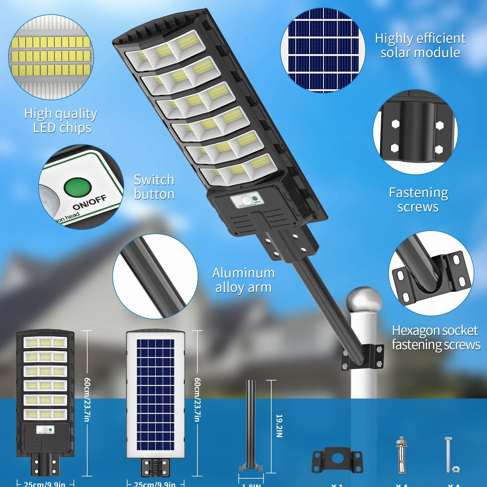 Viugreum 600W Réverbère Solaire Extérieur LED avec Détecteur de Mouvement IP65 6500K