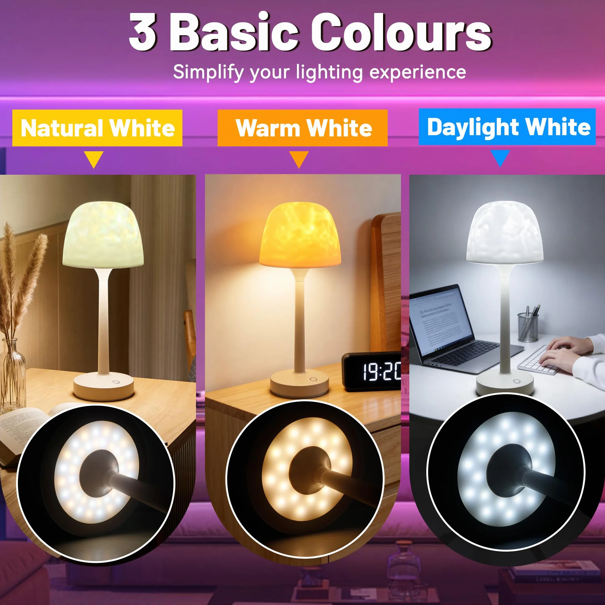 Akynite Lampe de Douche LED sans Fil 16 Couleurs RVB Étanche IP44 Tactile Télécommandée Rechargeable