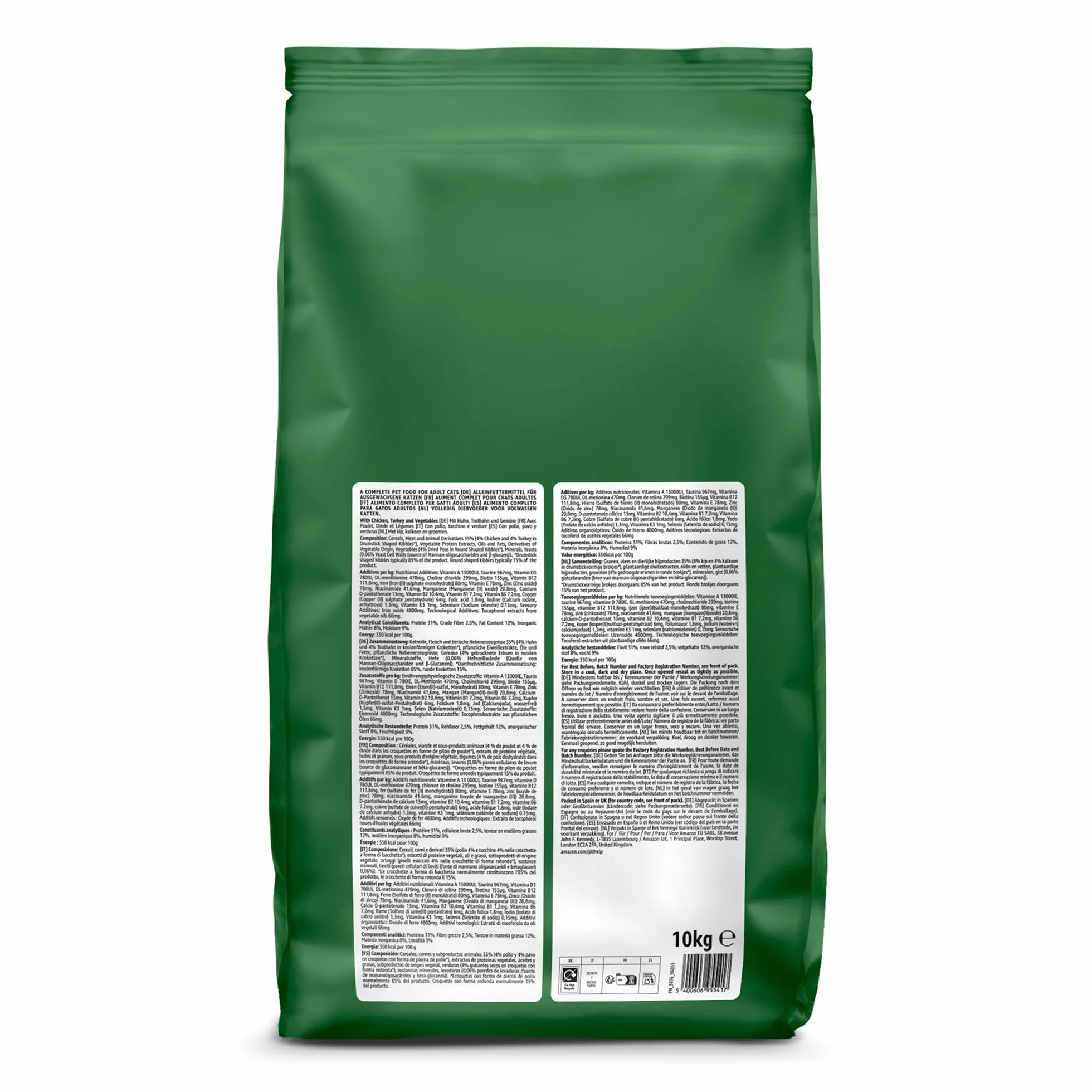 Amazon Croquettes complètes pour chats adultes au poulet dinde et légumes 10kg