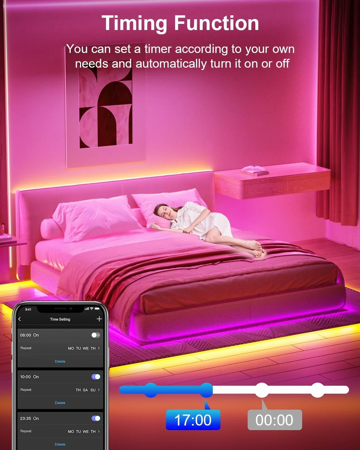 Ruban LED Bluetooth RGB Multicolore 30M, Contrôlé par Télécommande APP, Synchroniser avec Rythme de Musique