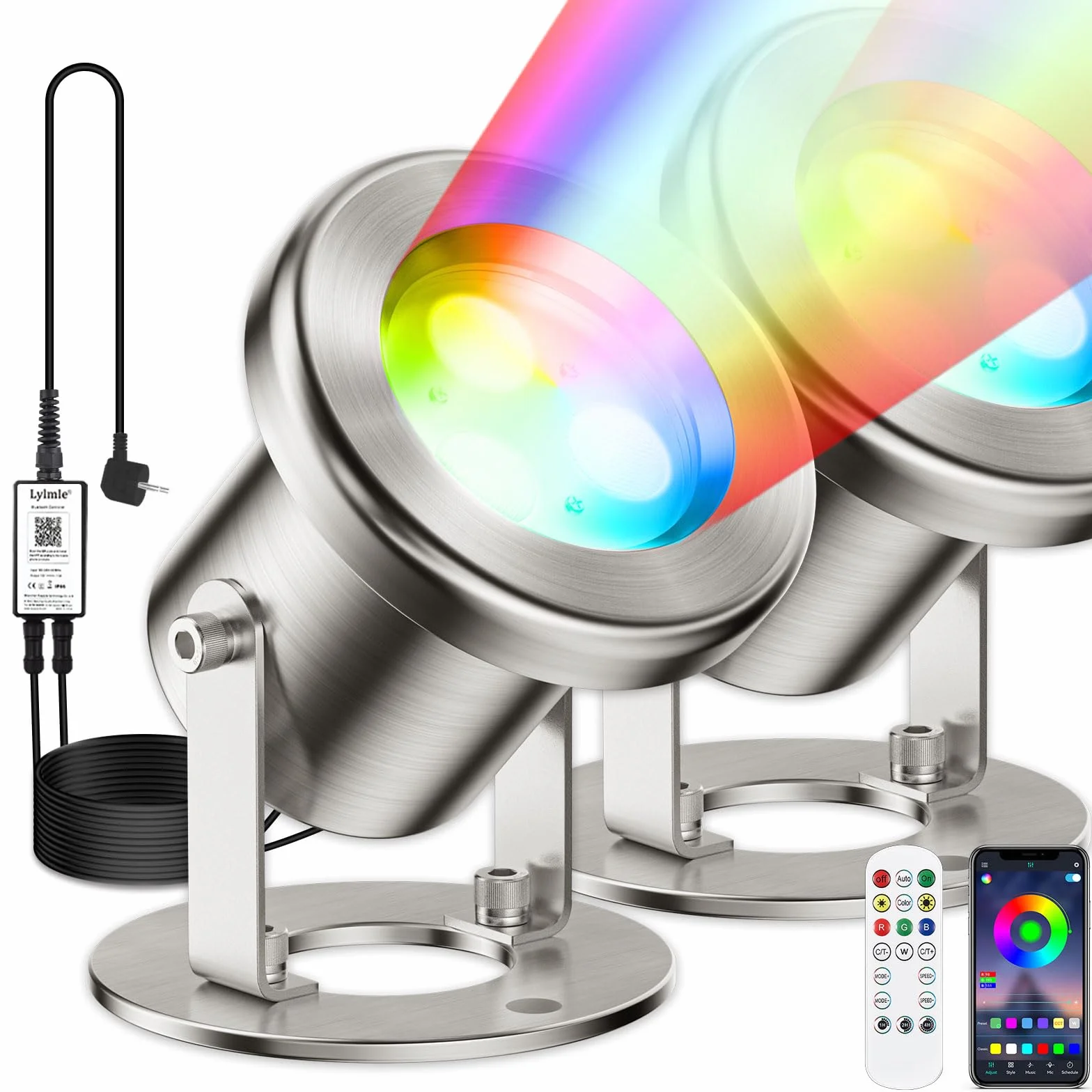 Eclairage Bassin de Jardin 6W SS316 RGB Lampe Submersible IP68 avec Contrôle APP Transformateur 12V Set 2