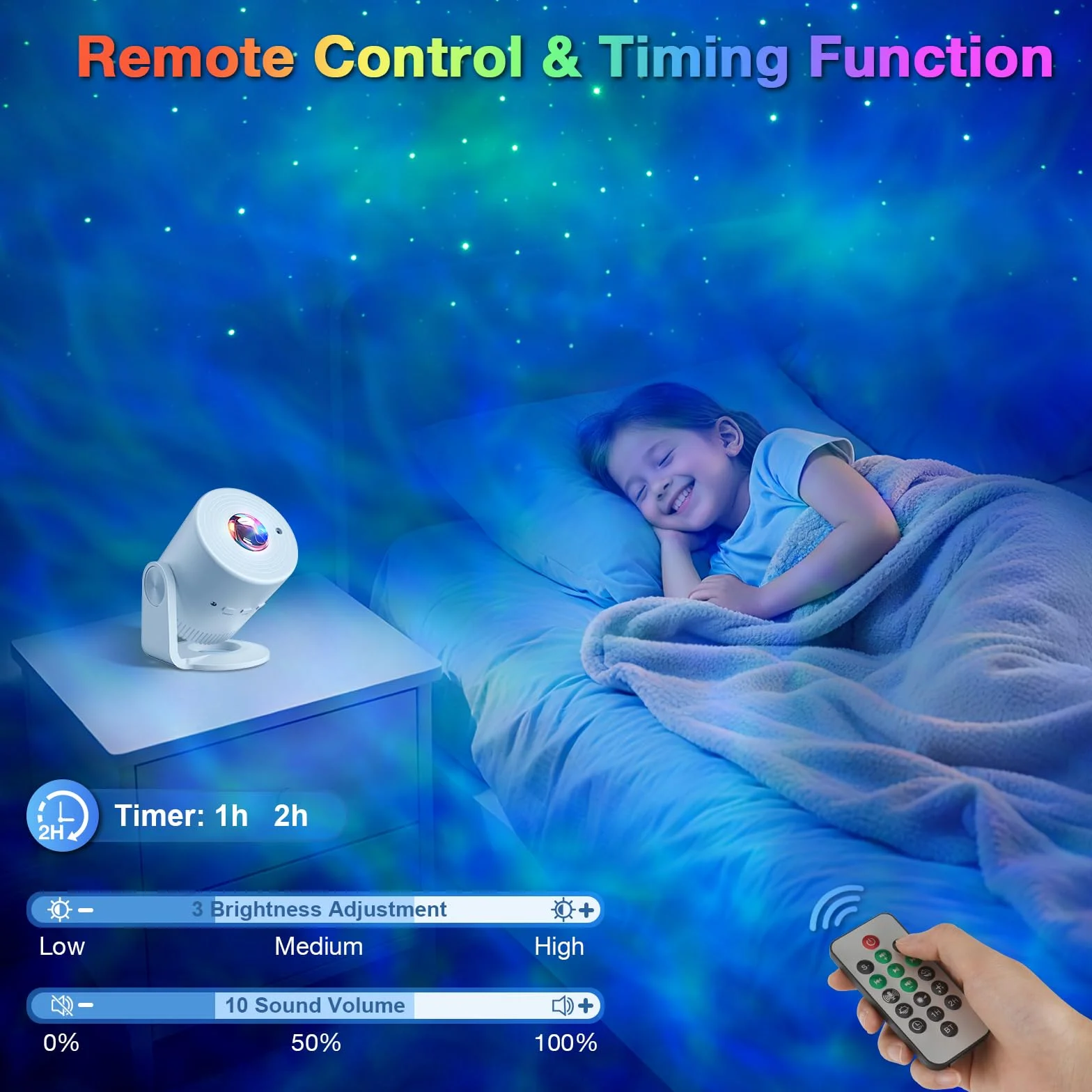 Projecteur Ciel Étoilé Veilleuse Enfant Télécommandé 33 Modes Angle Réglable Minuterie Projection Plafond