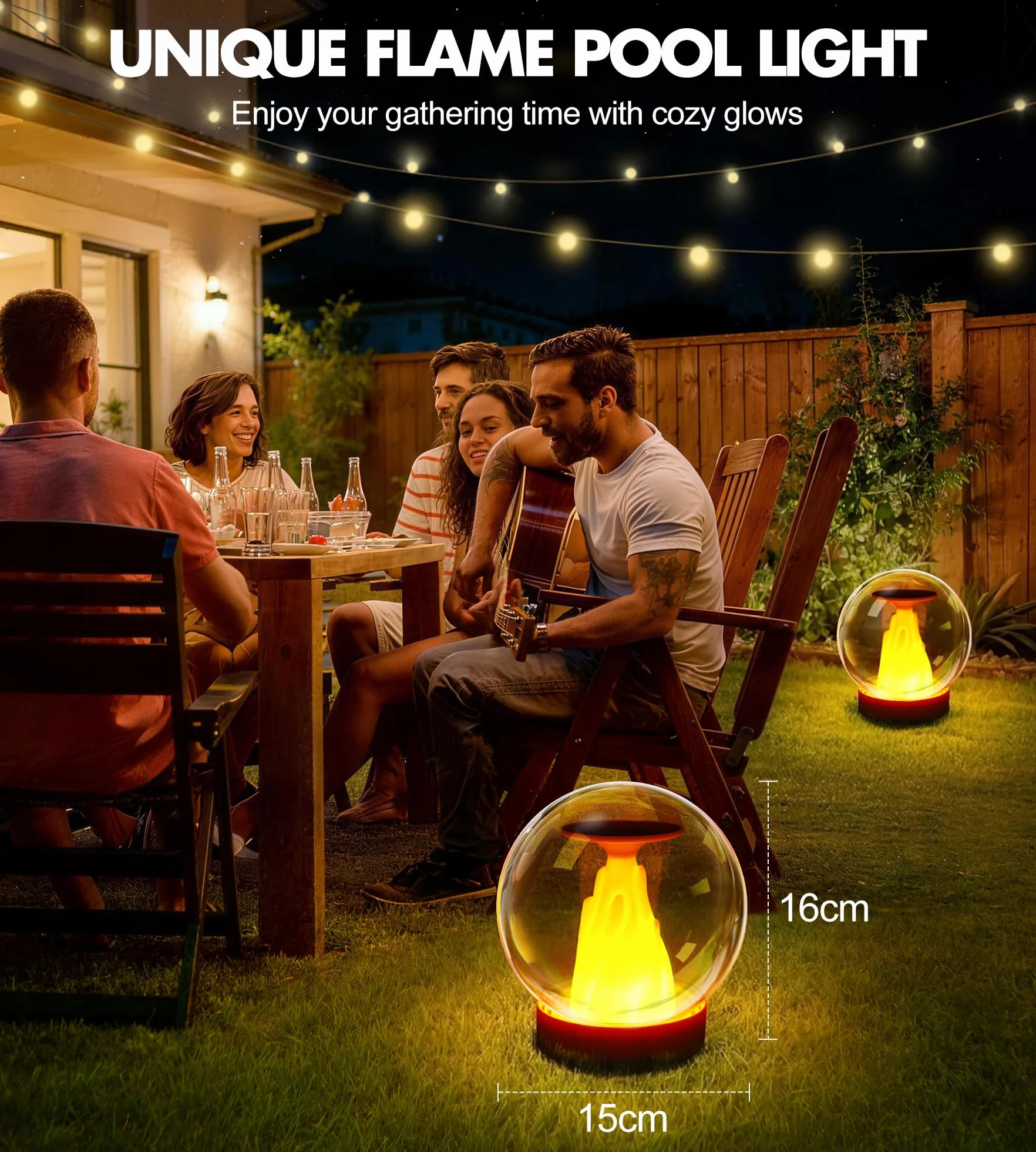 PoolLeader Lampe Solaire Flottante Piscine LED Effet Flamme IP68 2 Pièces