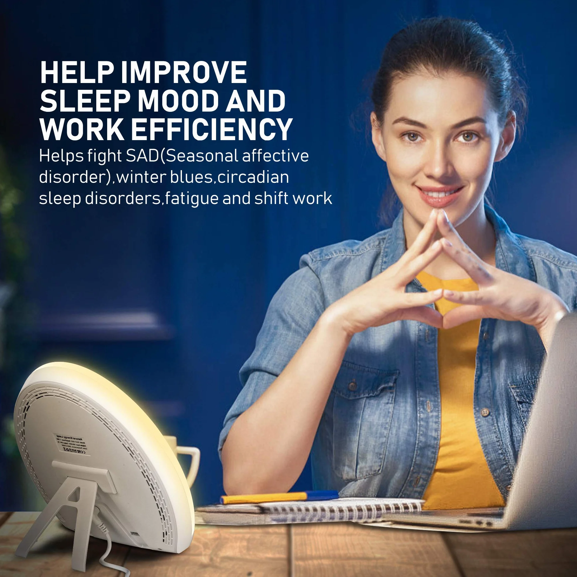 Lampe de luminothérapie 10000 Lux, LED sans UV, luminosité et température réglables, 4 minuterie, mémoire, maison ou bureau