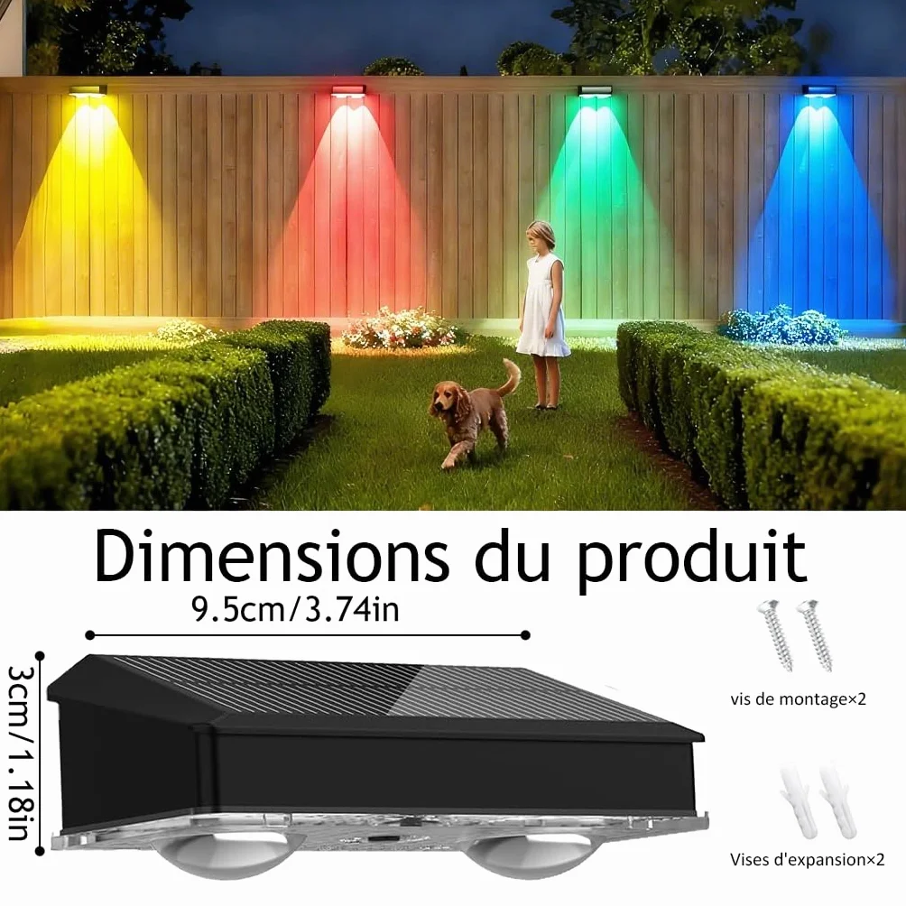 Lampe Solaire Extérieur Jardin Lot de 4, Applique Murale Solaire IP65 Étanche 9 Modes RGB LED