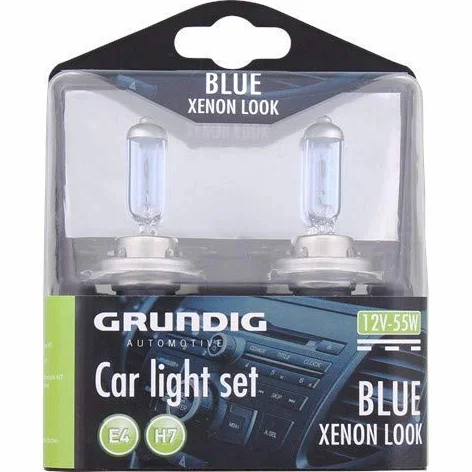 Grundig H7 E4 Blue Xenon Look Car Light Set 12V 55W 2 Ampoules