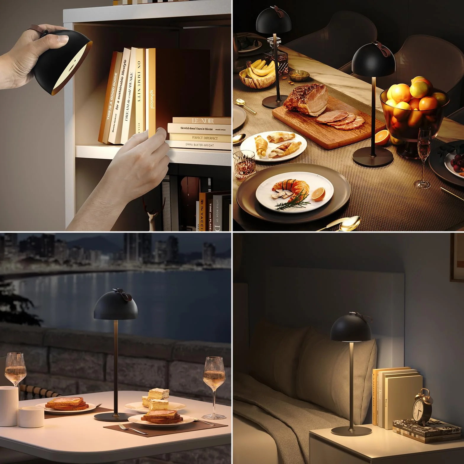 DEELUX Lampe de Table Sans Fil Rechargeable, Hauteur Réglable Métal, USB-C, 3000K Blanc Chaud Dimmable LED, Noir