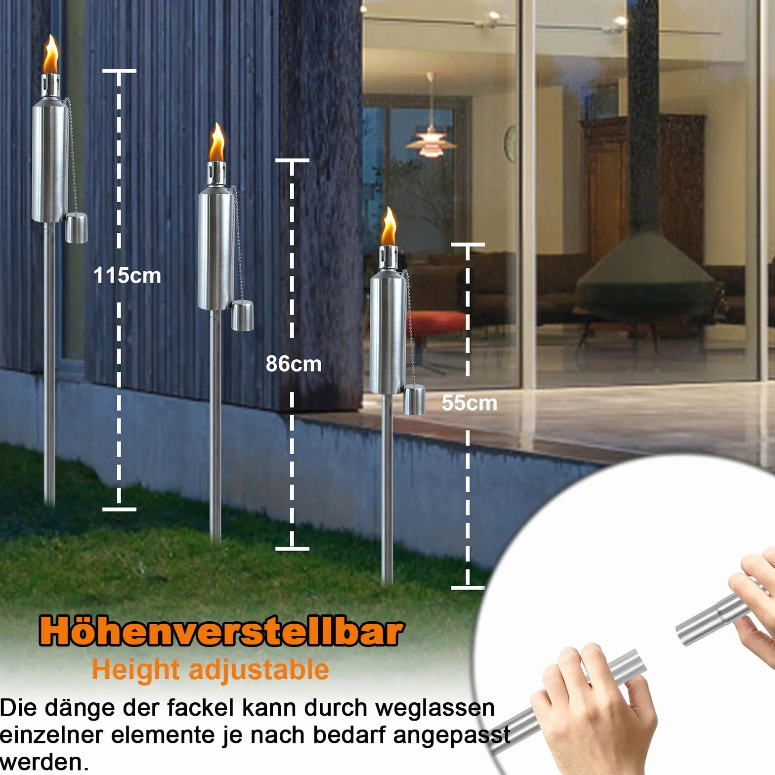 Lot de 6 torches de jardin en acier inoxydable rechargeable