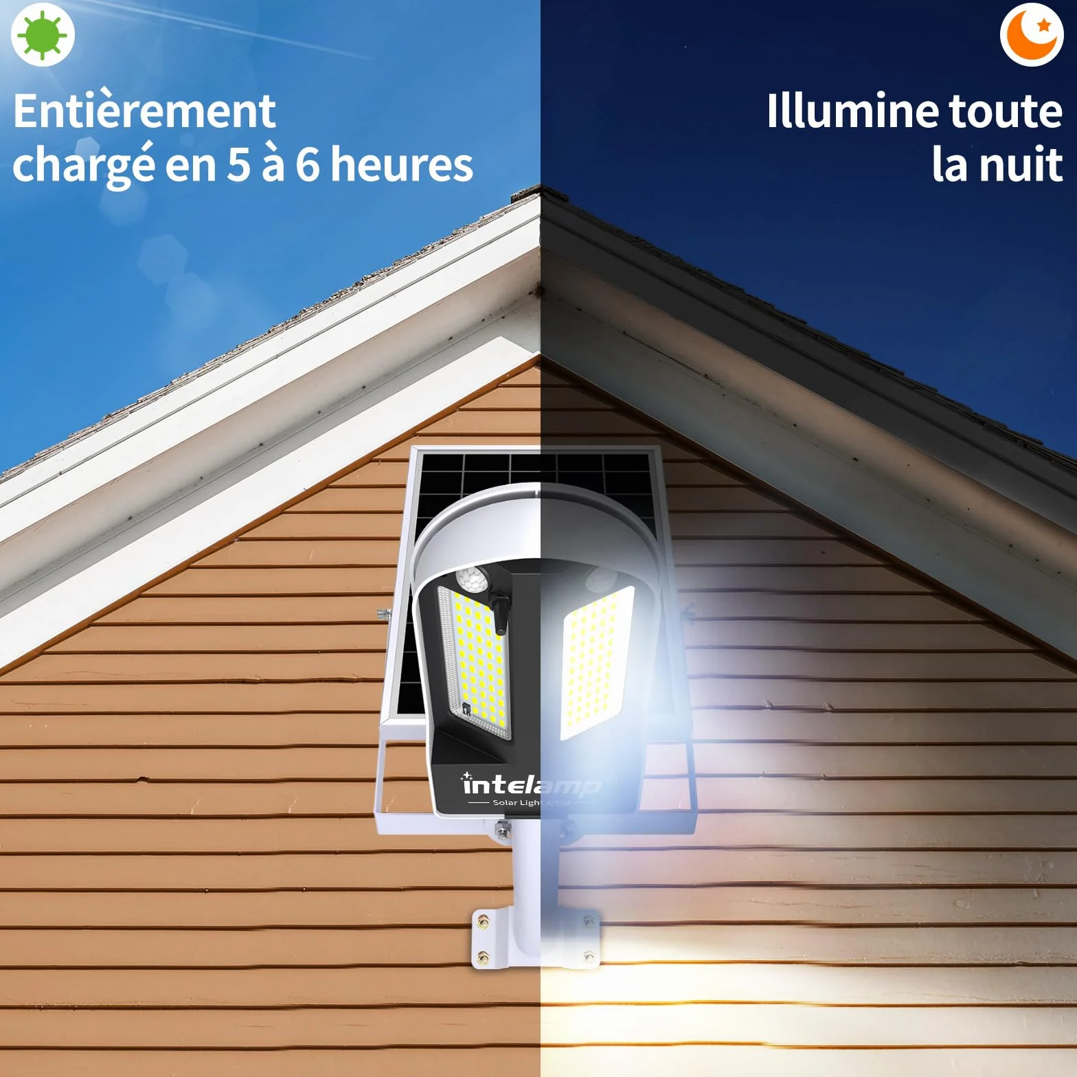 intelamp Lampe Solaire Exterieur Double Capteurs 12500 mAh 3000 lm Projecteur Solaire Super Lumineux avec Télécommande 4 Modes