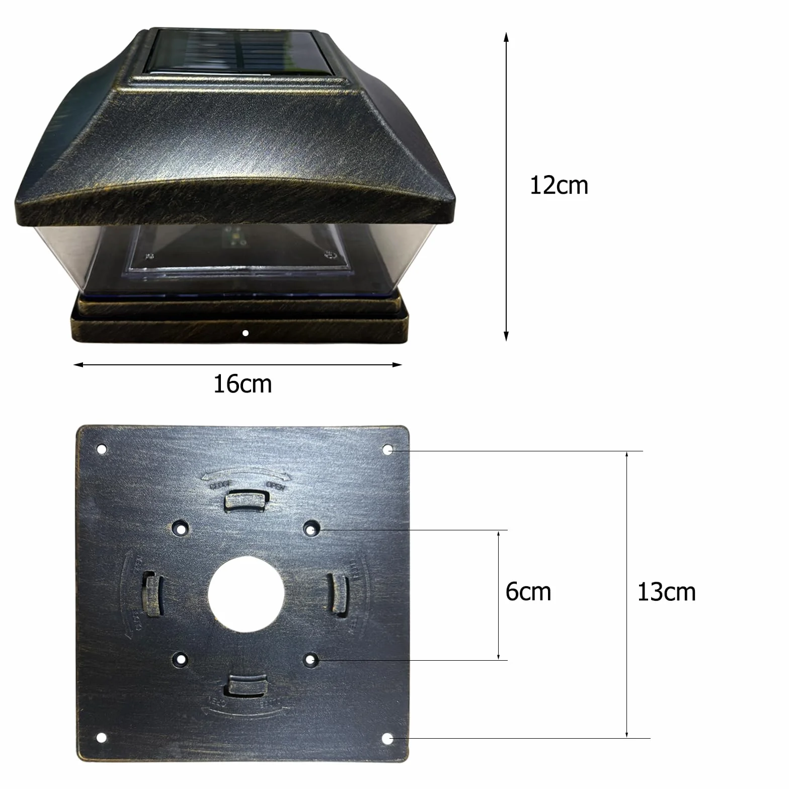 Lampe Solaire Chapeau Poteau Bois - Lampes Solaires d'Extérieur LED Étanches - Bronze