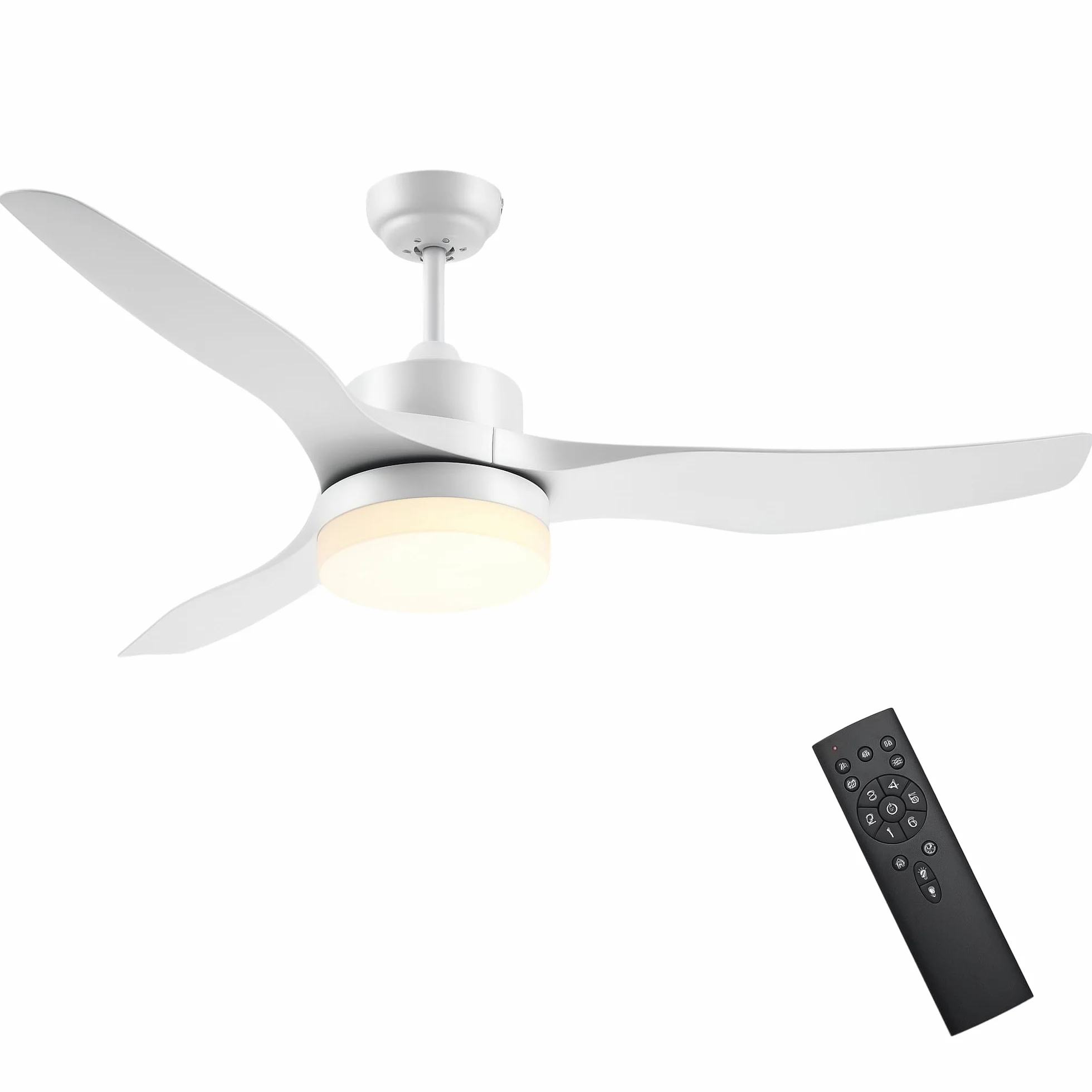 HOMCOM Ventilateur de Plafond avec Lumière et Télécommande, 132 cm, Moteur DC Silencieux, 3 Pales ABS, 6 Vitesses, Blanc