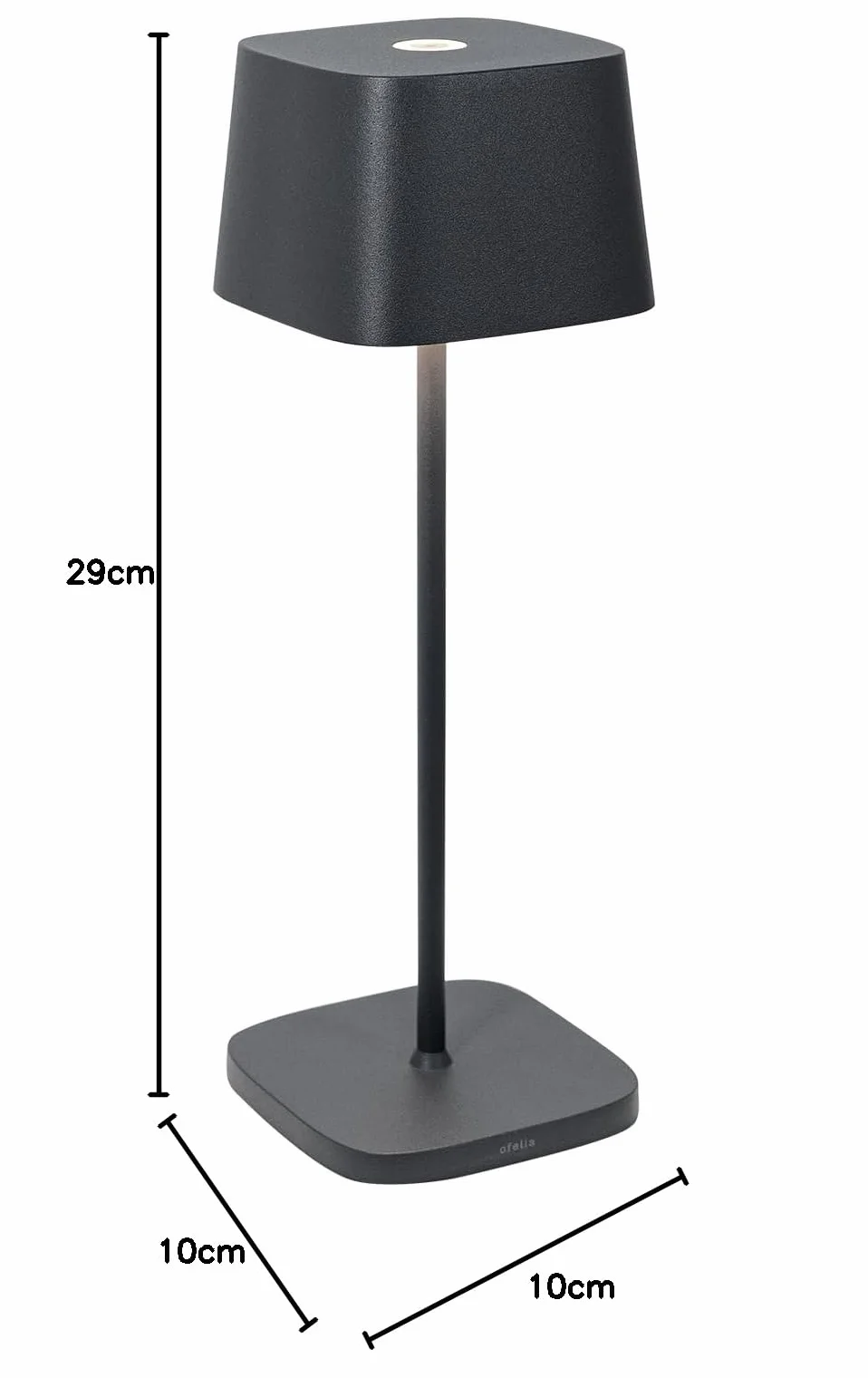 Zafferano Ofelia Lampe de Table Rechargeable Sans Fil Contrôle Tactile Dimmer 2200-3000 K Hauteur 29 cm Gris Foncé