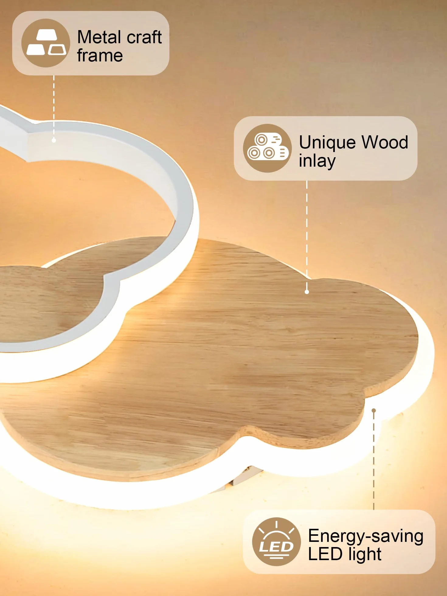 Plafonnier LED nuage 40CM 22W Dimmable avec Télécommande 3000K-6000K pour Chambre Enfant