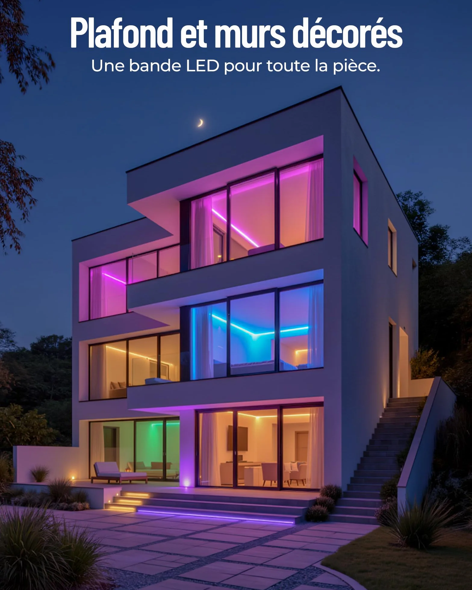 Ruban LED 5m 24V RGB avec Télécommande & App Bluetooth, Bande LED 5050 pour Intérieur Plafond Mur Lit