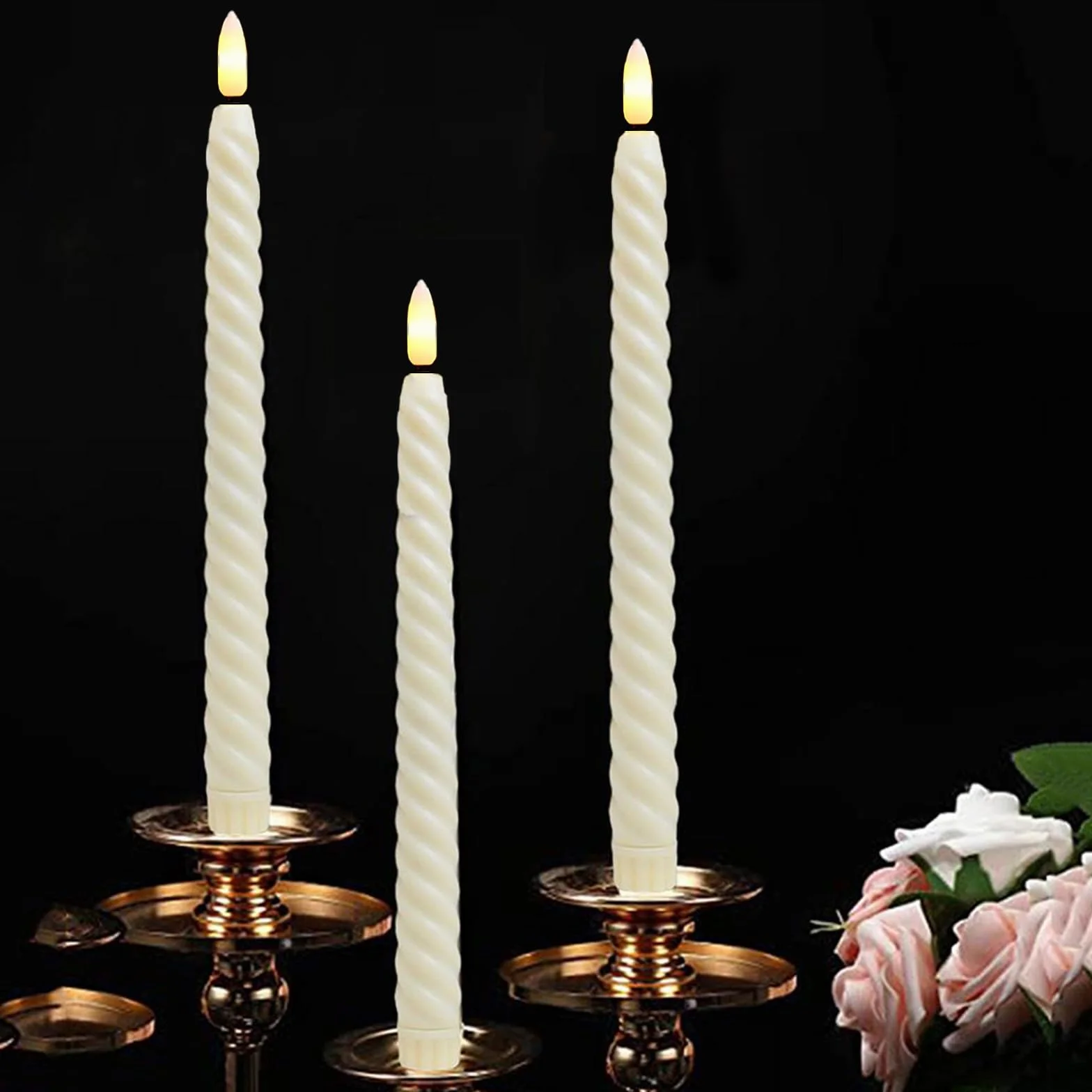 Lot de 6 Bougies à LED Décoratives, Sans Flamme, Télécommande avec Minuterie, Piles, pour Bougeoirs, Beige