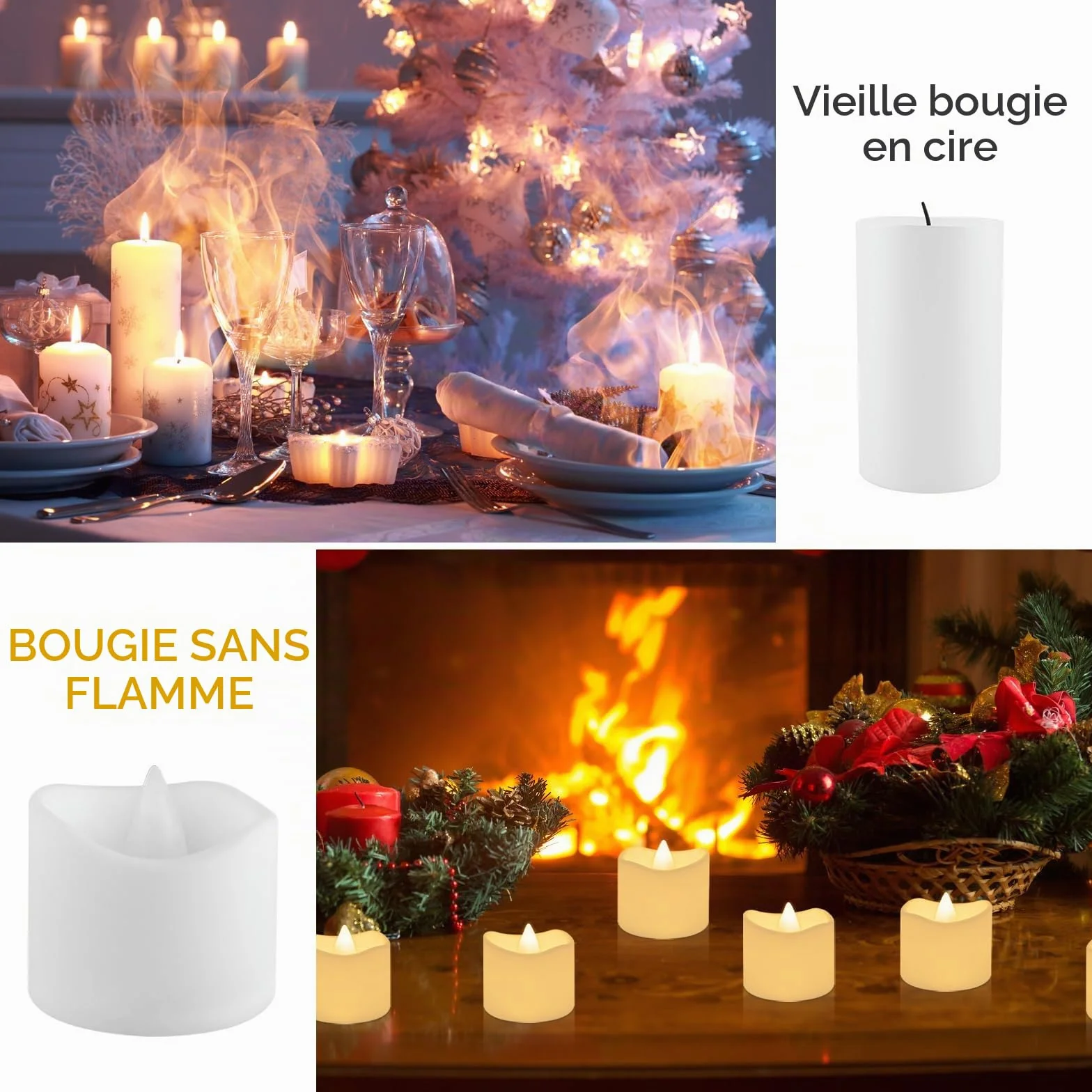 Bougies LED Flamme Vacillante 24 pièces Bougies électriques Chandelles clignotantes Blanc Chaud 3.6x3.4cm