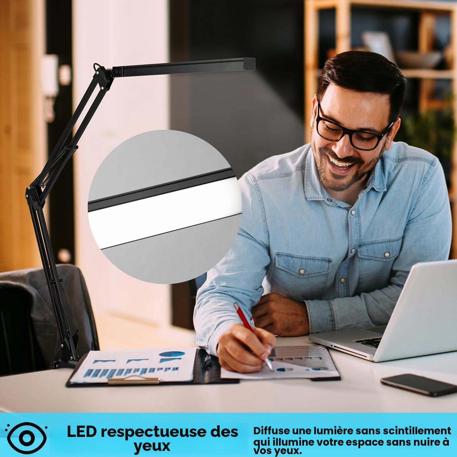 BIENSER Lampe de Bureau LED Architecte 14W Pliable avec Pince, 10 Niveaux de Luminosité x 3 Modes de Couleur, Réglable