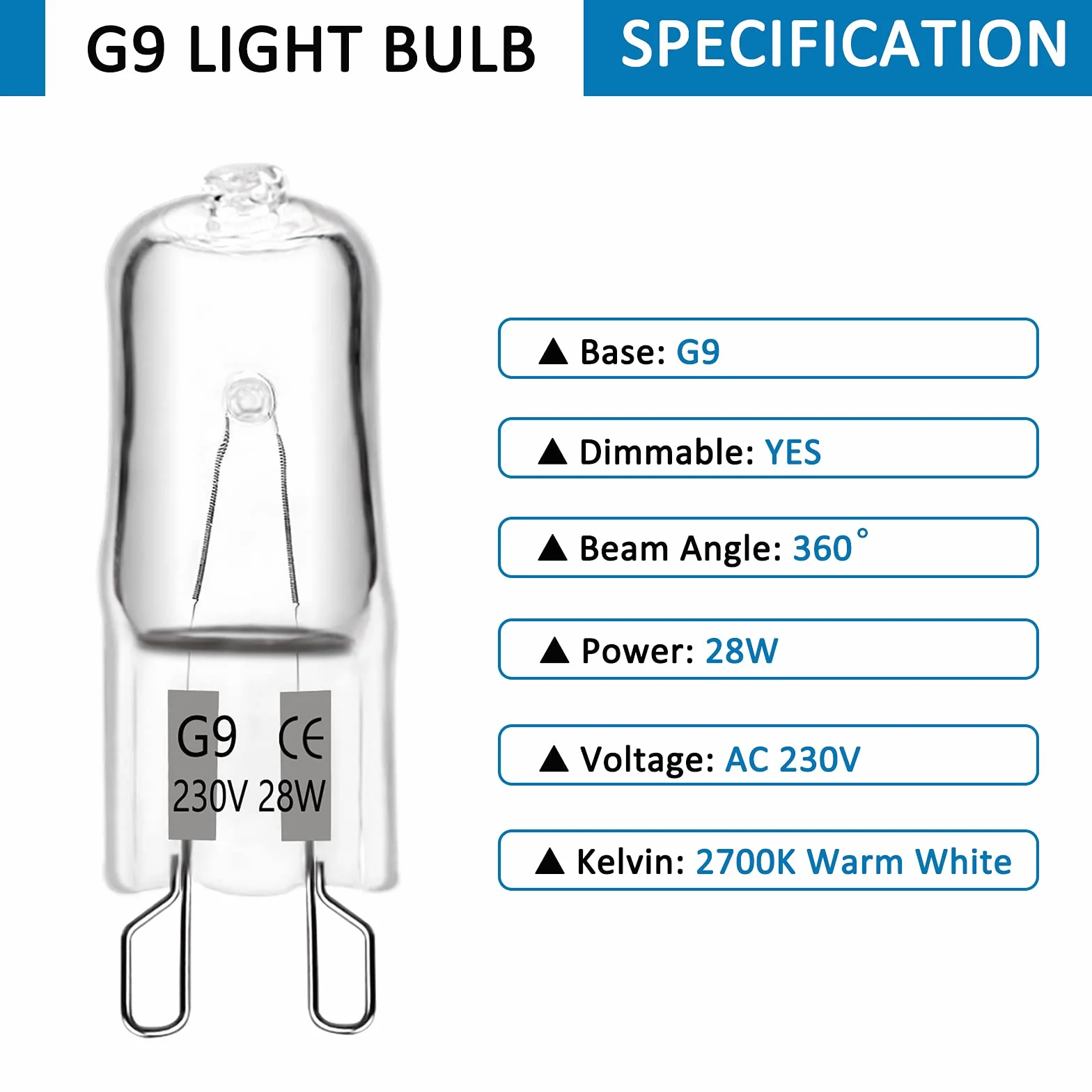 Ampoule Halogene G9 28W 230V 370LM Dimmable Blanc Chaud 2700K Résistant 300°C Lot de 12