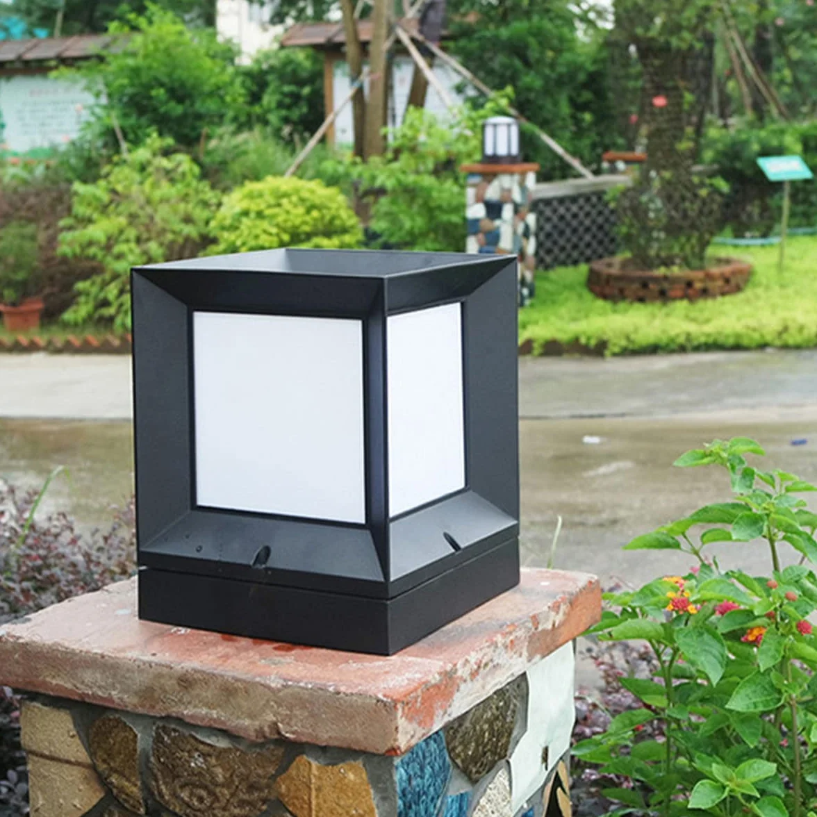 Lampe Pilier Extérieur Jardin Noir Traditionnel Carré avec Abat-Jour Acrylique E27