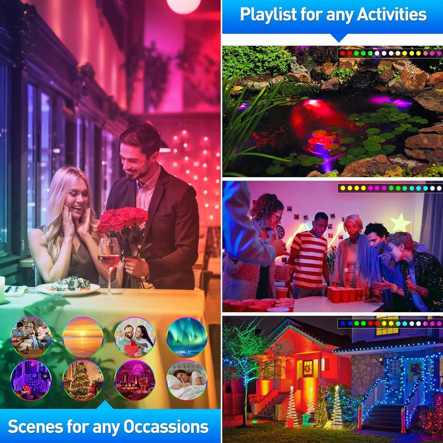 Lumières LED Submersible RGB IP68 Etanche avec Télécommande APP, Sync Musique, Lampes de Piscine 10 en 1